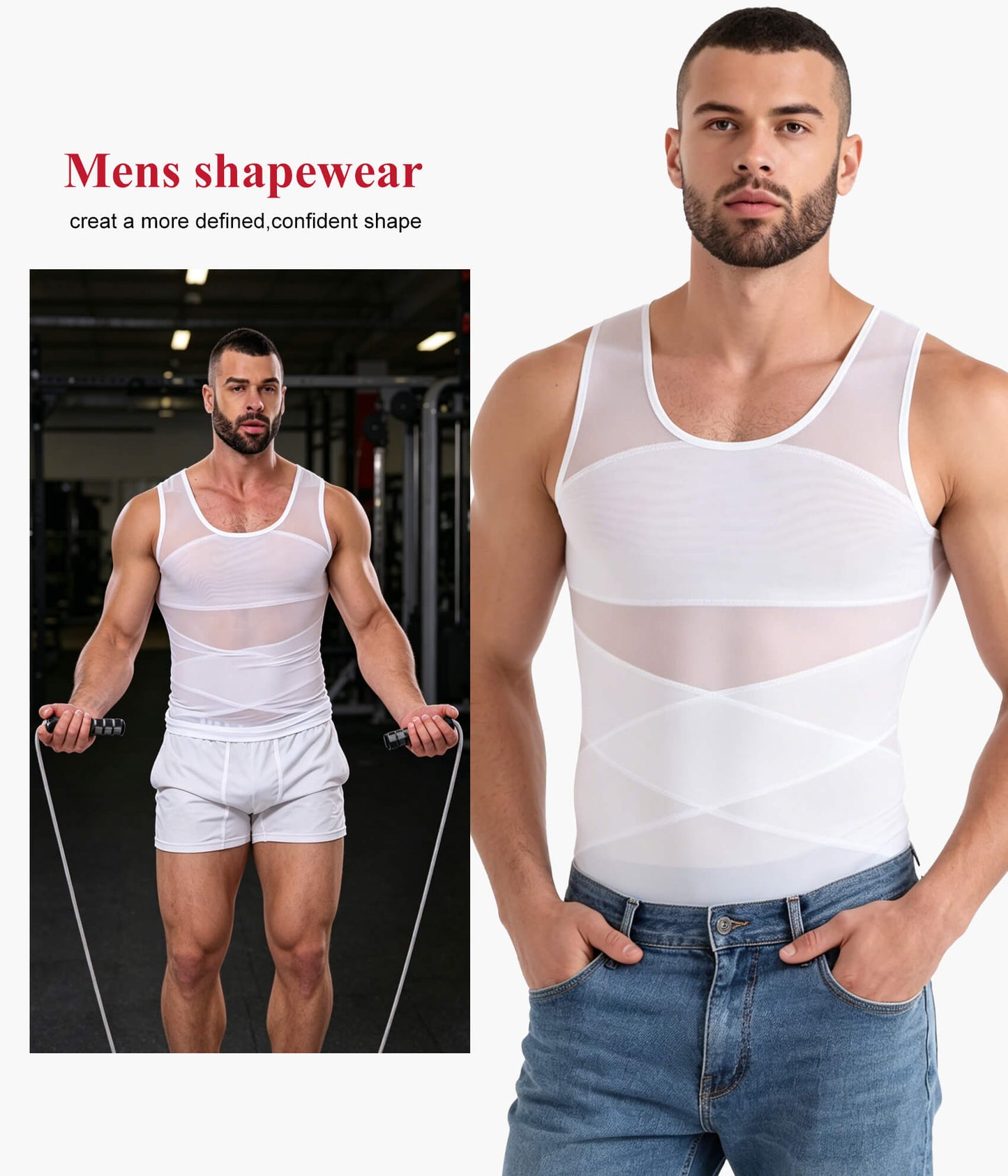 MANIFIQUE Mens Compression Shirt for Gynecomastia - Slimming Undershirts Body Shaper Vest Mesh Shapewear Workout Tops