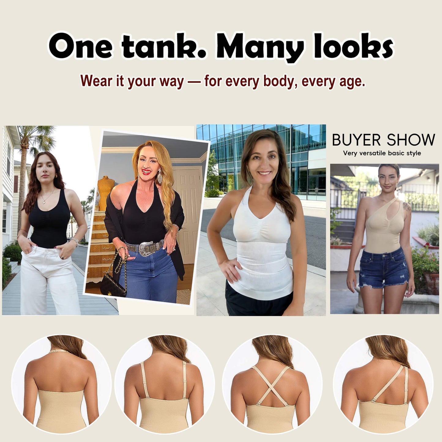 MANIFIQUE Halter Tops for Women with Built in Bras V Neck Slim Fit Cami Backless Trendy Going Out Tops