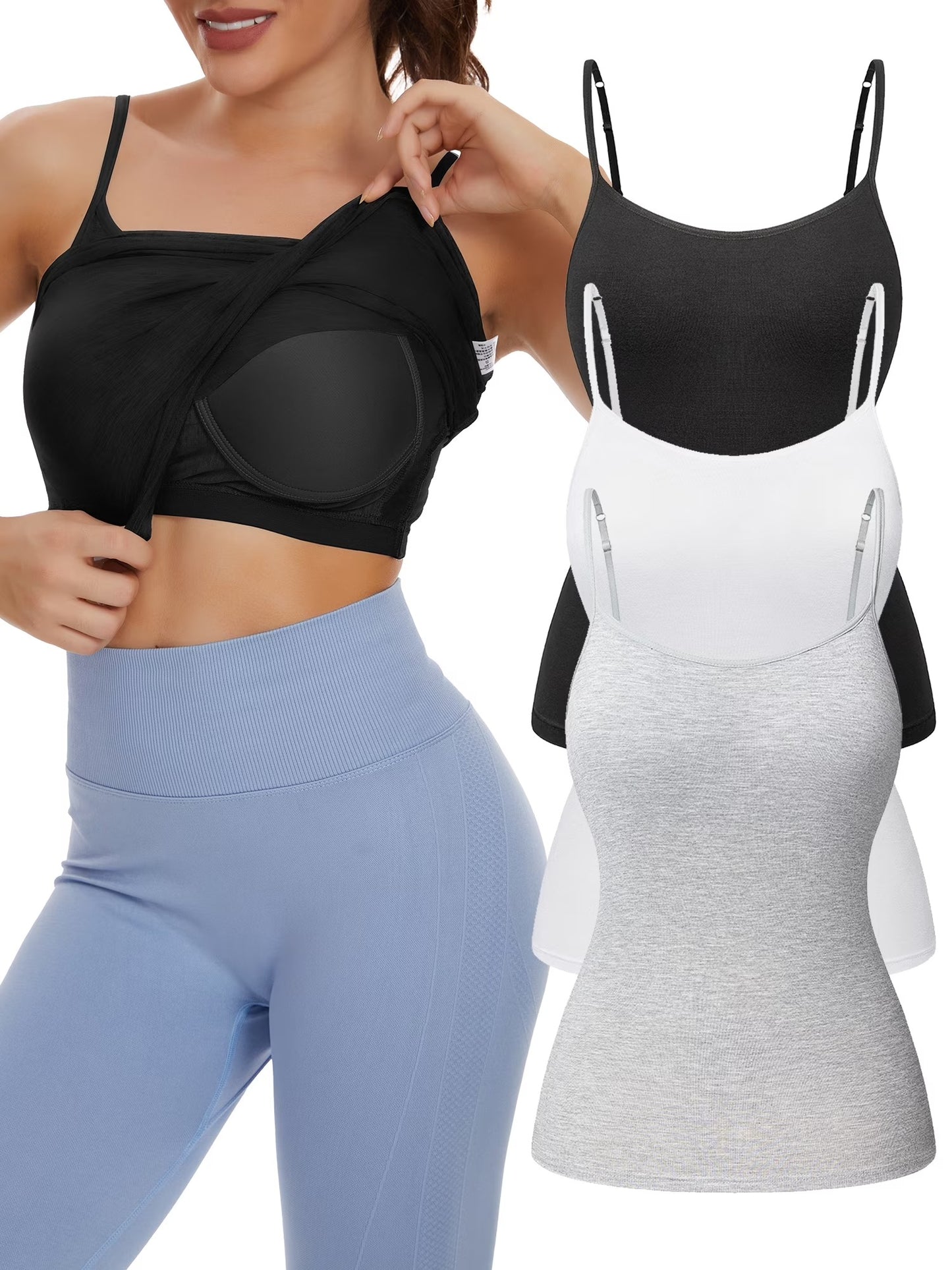 COMFREE Womens Camisoles Tops with Built in Padded Bra Basic Breathable Tank Top(S-3XL)