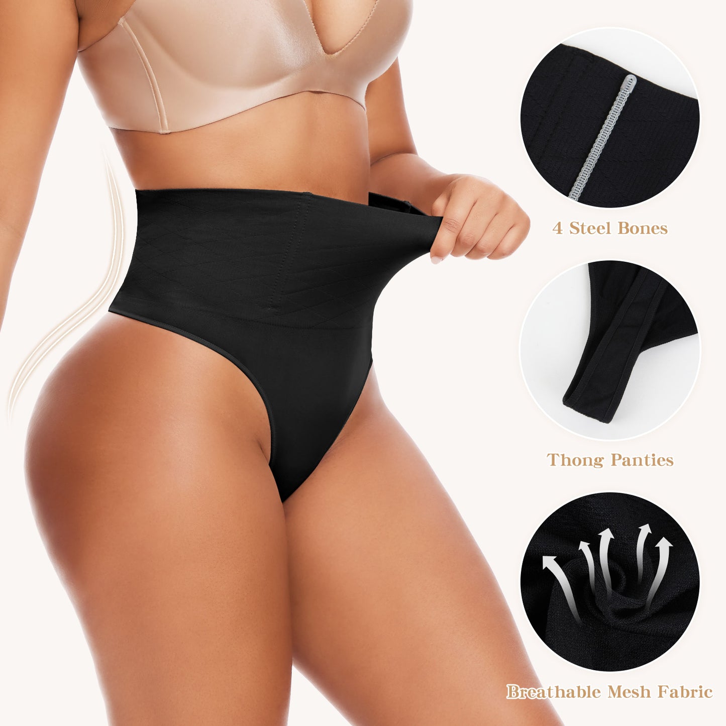 Vaslanda 2-Pack Thong Shapewear Tummy Control Underwear for Women Seamless Body Shaper Panties