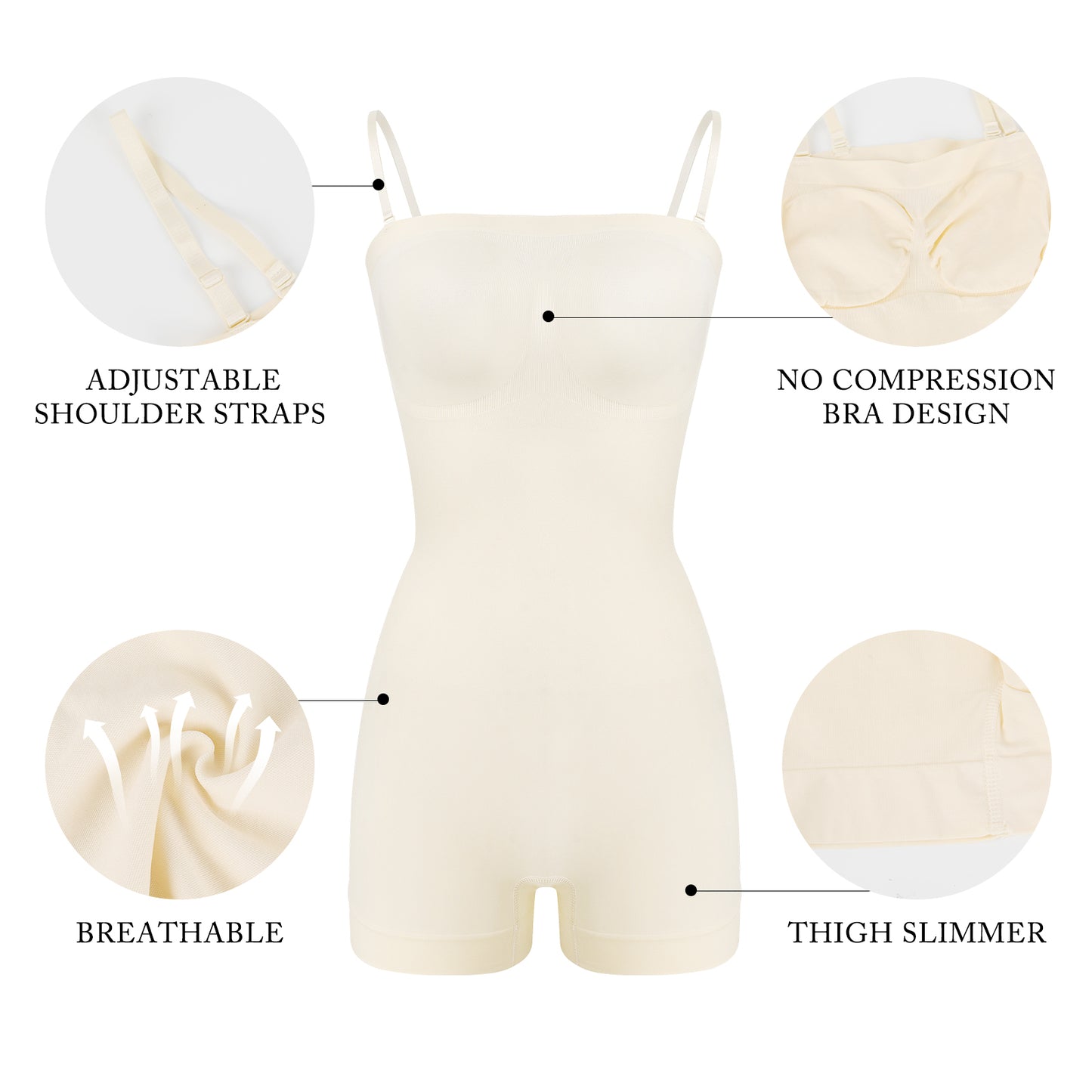 Vaslanda Strapless Shapewear for Women Seamless Tummy Control Bodysuit with Removable Straps