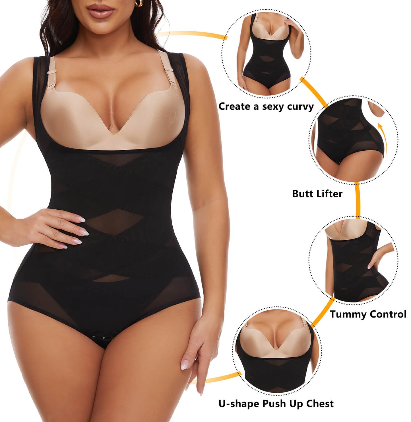 MANIFIQUE 2 Packs Shapewear Bodysuit for Women Tummy Control Butt Lifter Panty Hi-Waist Trainer Stomach Body Shaper Slimming Girdles