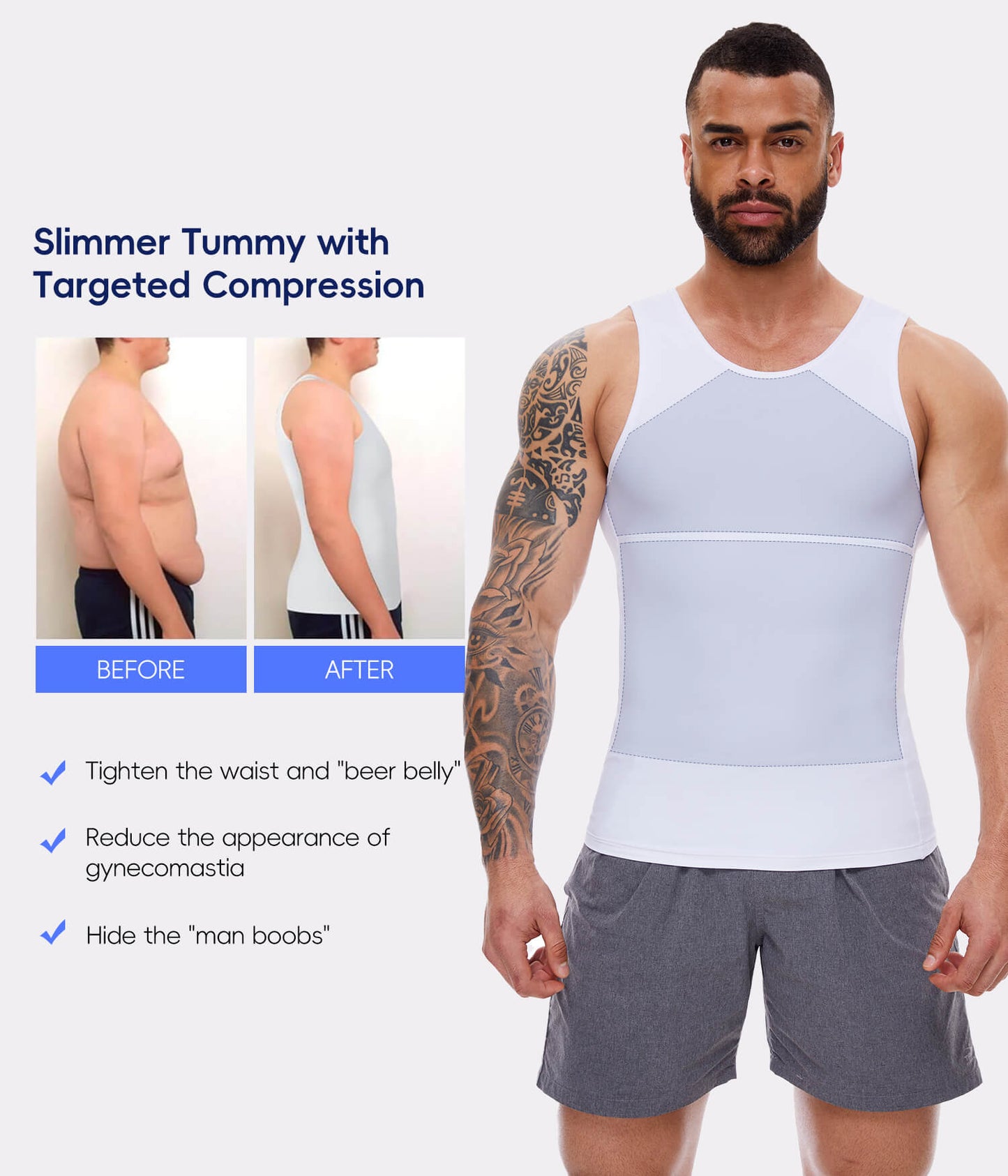 MANIFIQUE Gynecomastia Compression Shirts for Men, Tank Top Tummy Control Body Shaper, Slimming Undershirt
