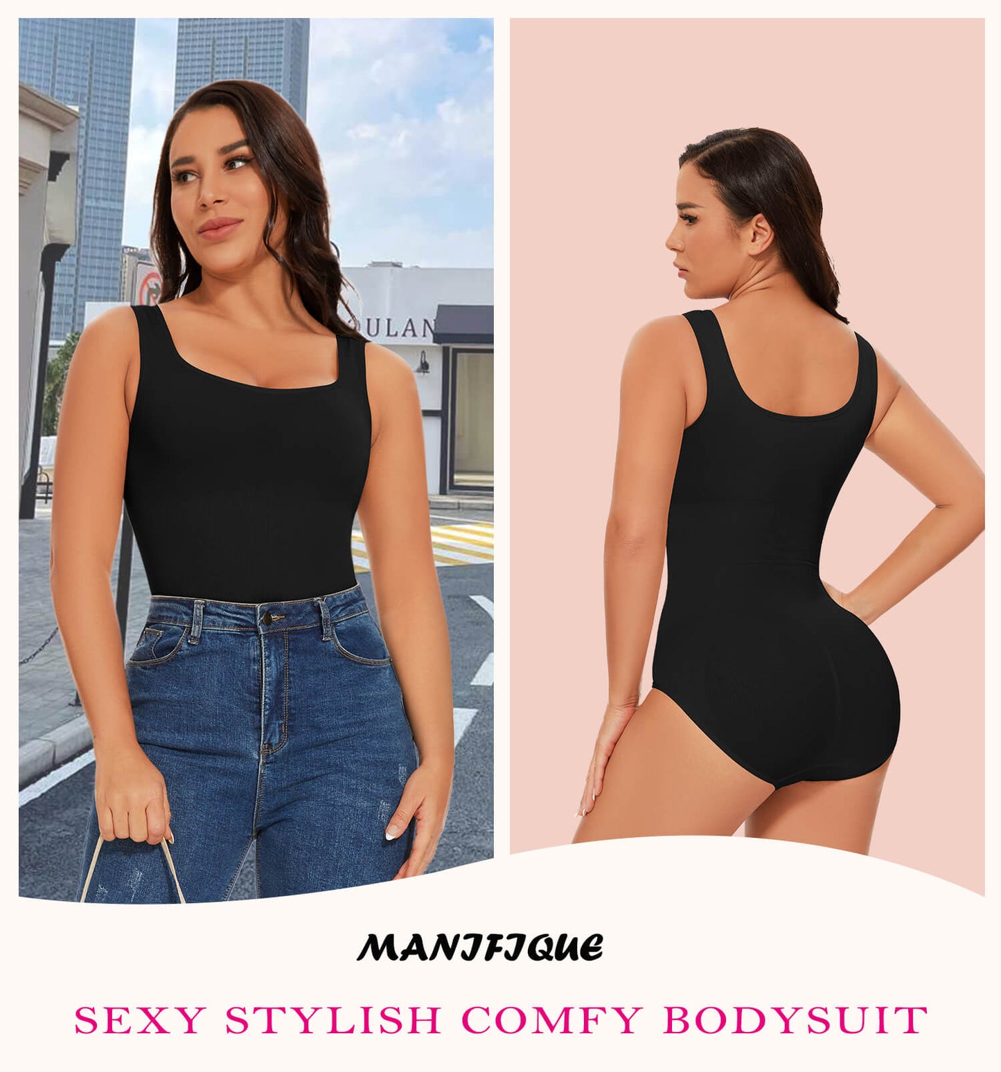 MANIFIQUE 3 Packs Shapewear Bodysuit for Women Tummy Control Slimming Body Shaper Tank Tops