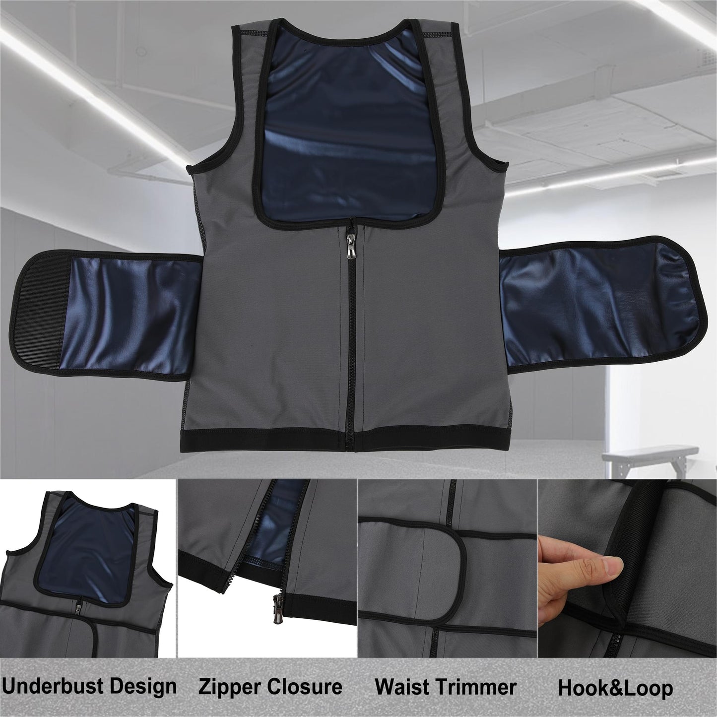 COMFREE Women Sauna Suit Waist Trainer Vest With Zipper Sweat Tank Top Body Shaper With Trimmer Belt