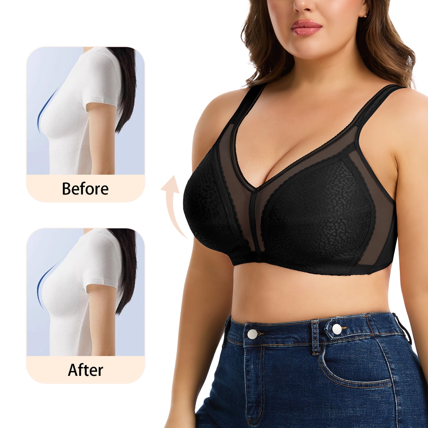 Vaslanda Women's Plus Size Full Coverage Bra Wireless Minimizer Bra No Underwire Comfort Everyday Bra for Full Figure XL-4XL