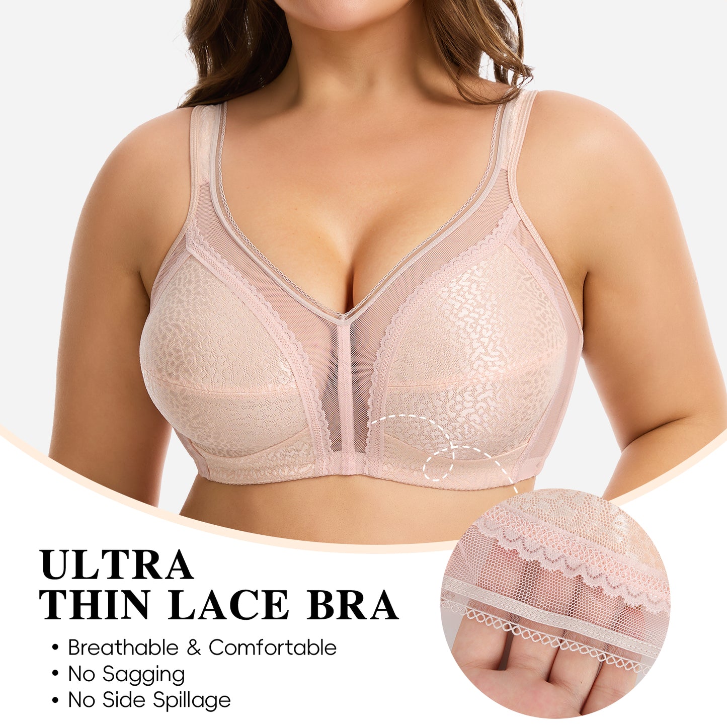 Vaslanda Women's Plus Size Full Coverage Bra Wireless Minimizer Bra No Underwire Comfort Everyday Bra for Full Figure XL-4XL