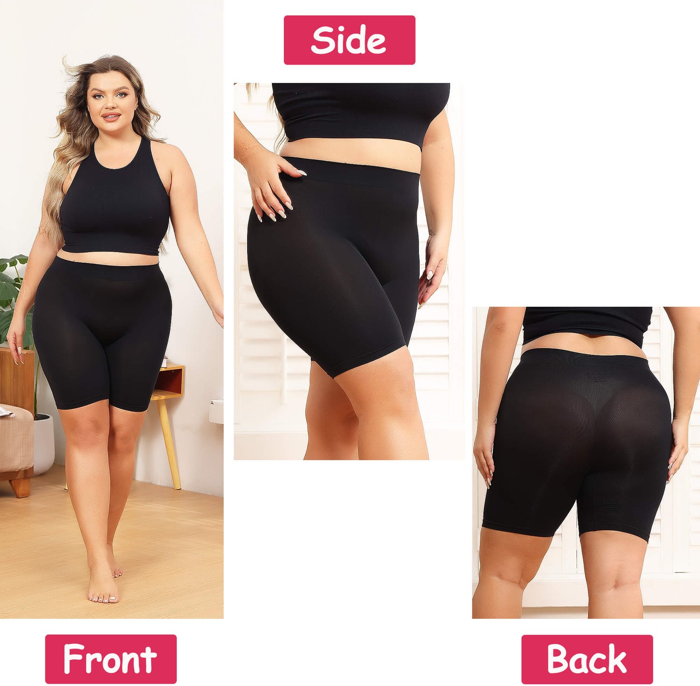 MANIFIQUE 3 Packs Plus Size Slip Shorts for Women Under Dress High Waisted Smoothing Shapewear Shorts