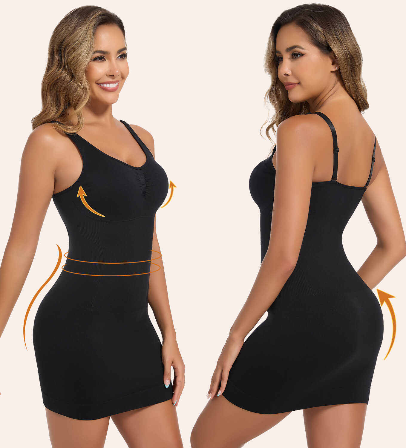 MANIFIQUE Shapewear Slip Dress with Built in Bra for Women V-Neck Halter Tummy Control Full Slips Convertible straps
