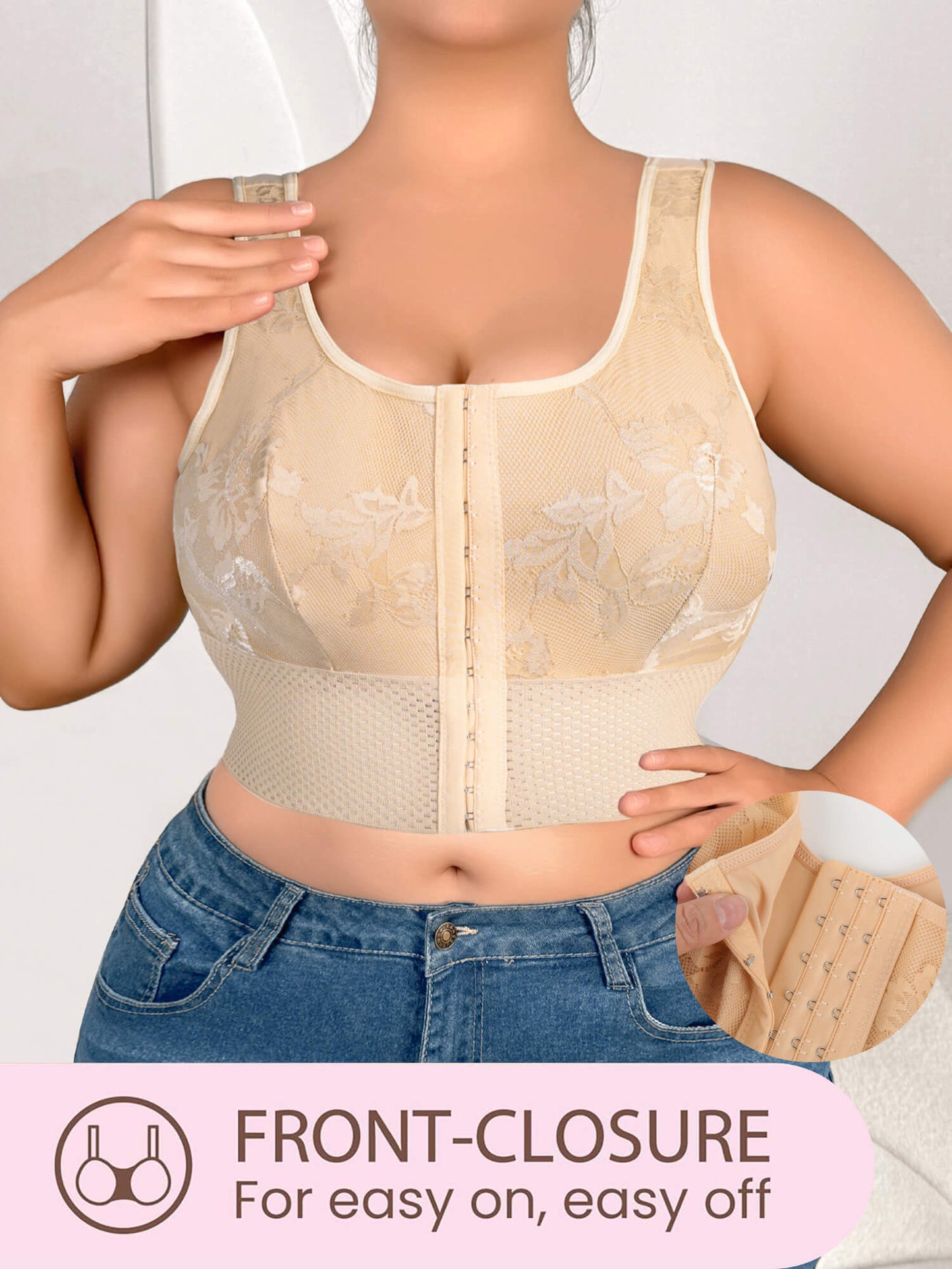 MANIFIQUE Women's Full Coverage Plus Size Comfort Minimizer Bra Wirefree Non Padded Floral Lace
