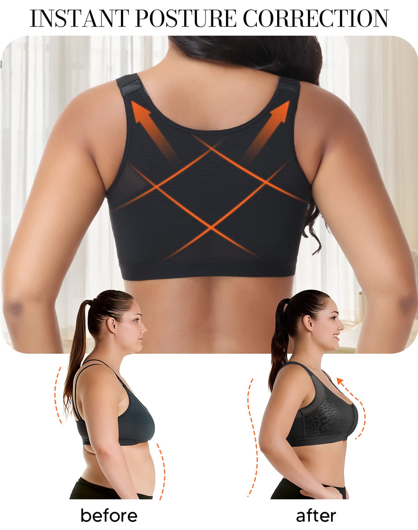 MANIFIQUE Women's Full Figure Front Closure Wirefree Jacquard Back Support Posture Bra