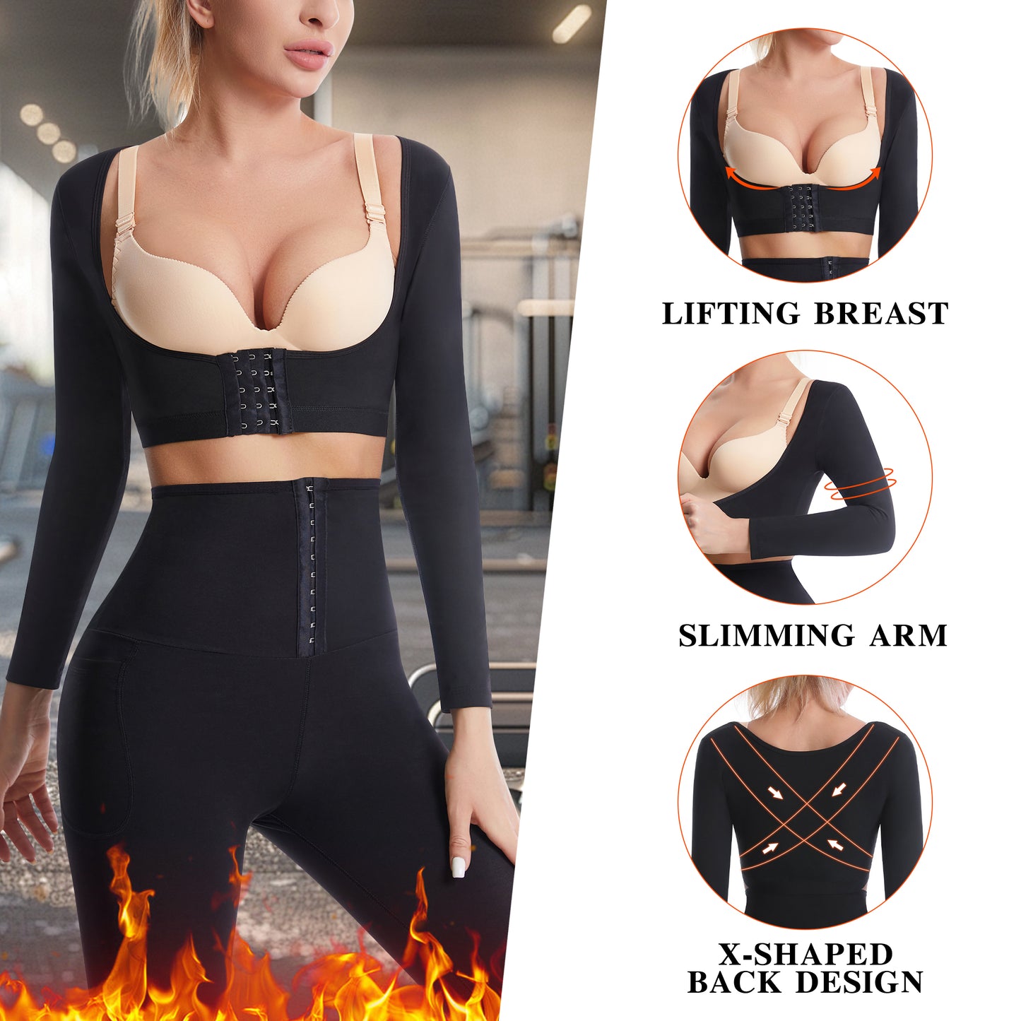 MISS COCOLI Sauna Suit for Women Back Arm Shaper Slim Sweat Vest Belly Workout Long Sleeve Snap Waist Trainer