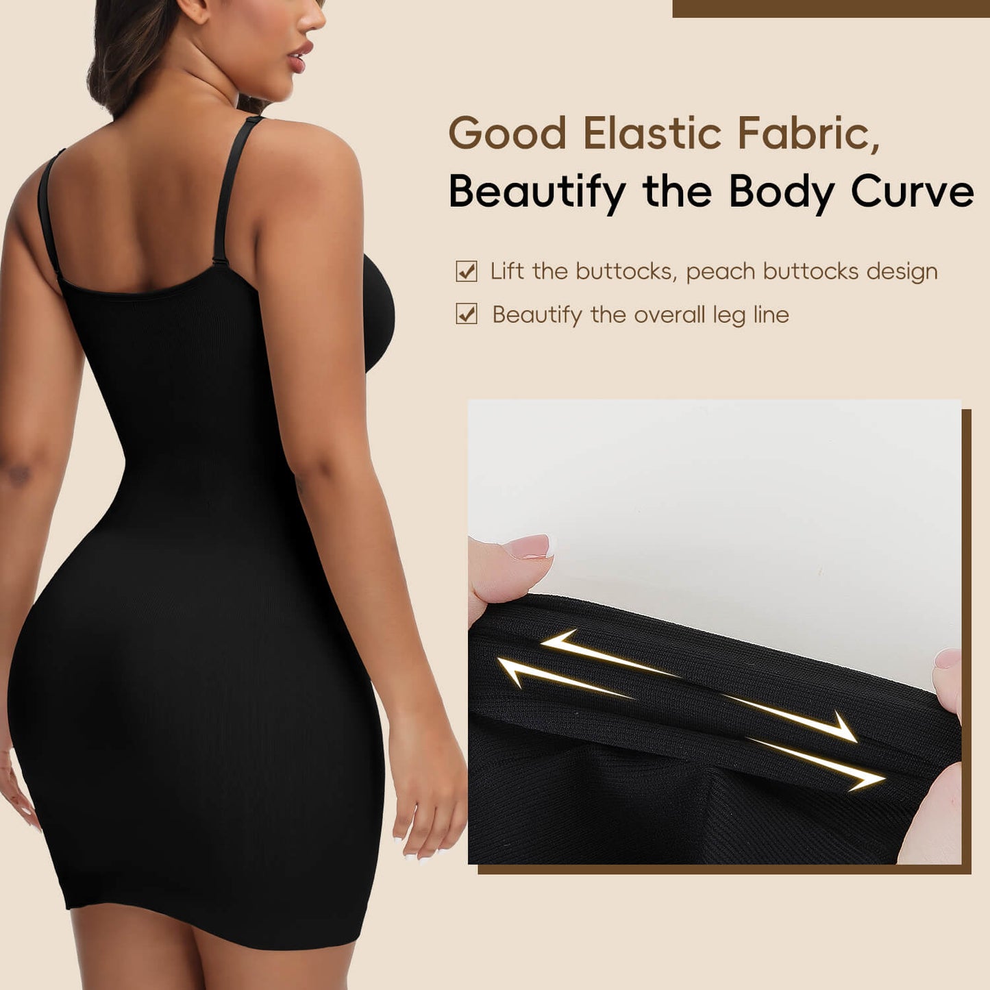 MANIFIQUE Women Shapewear Dress Full Slip Tummy Control Body Shaper V Neck Adjustable Spaghetti Strap