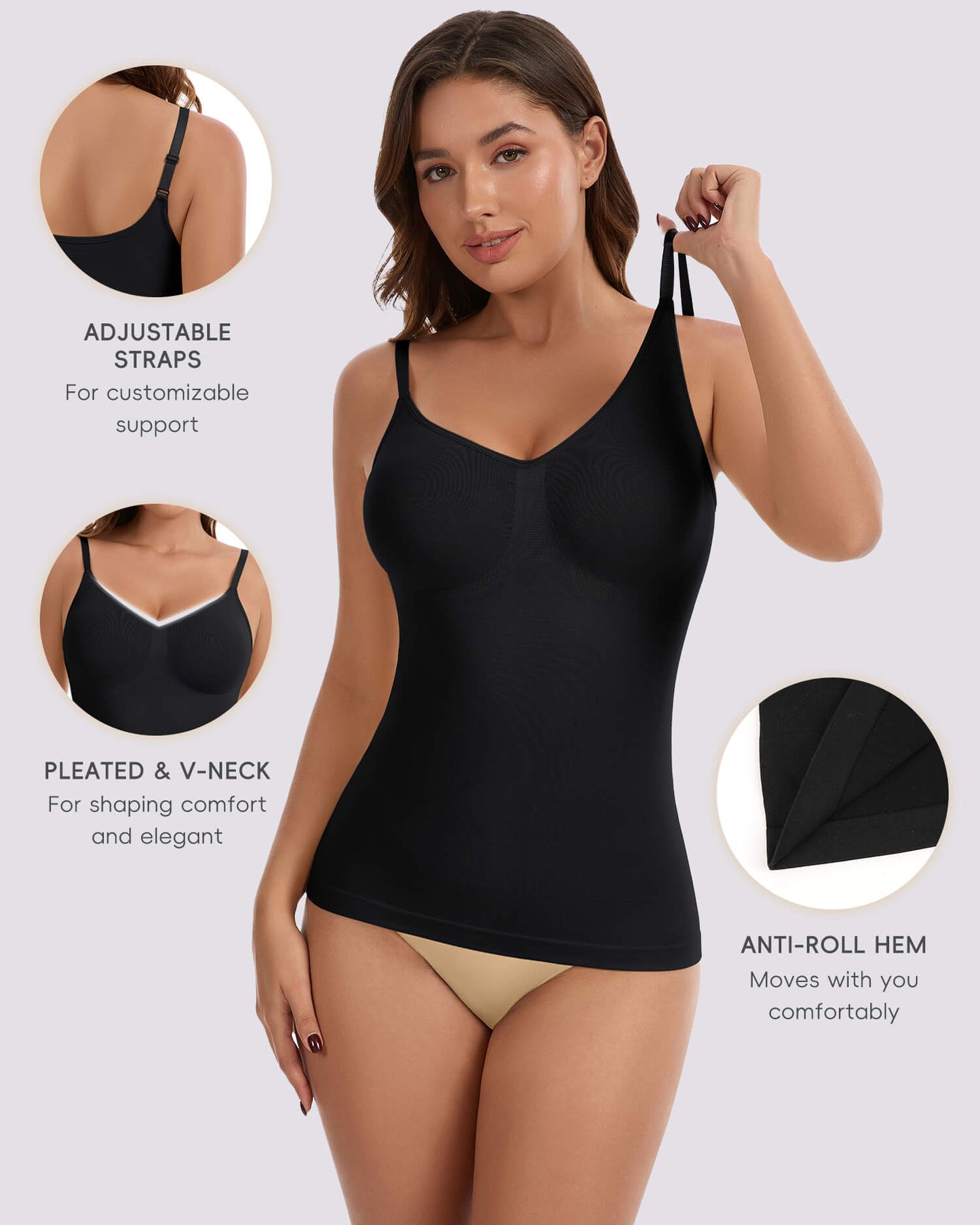 MANIFIQUE Shapewear Cami for Women - Waist Shaping Top, Seamless Compression V Neck Camisole