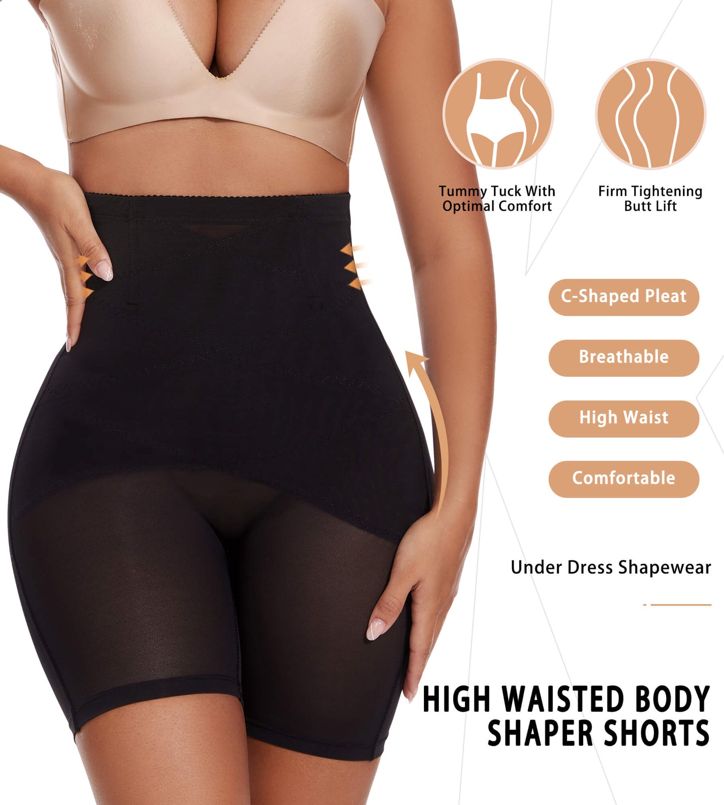 MANIFIQUE Shapewear for Women Tummy Control, High Waisted Body Shaper Shorts Butt Lifting Panties Thigh Slimmer Girdle
