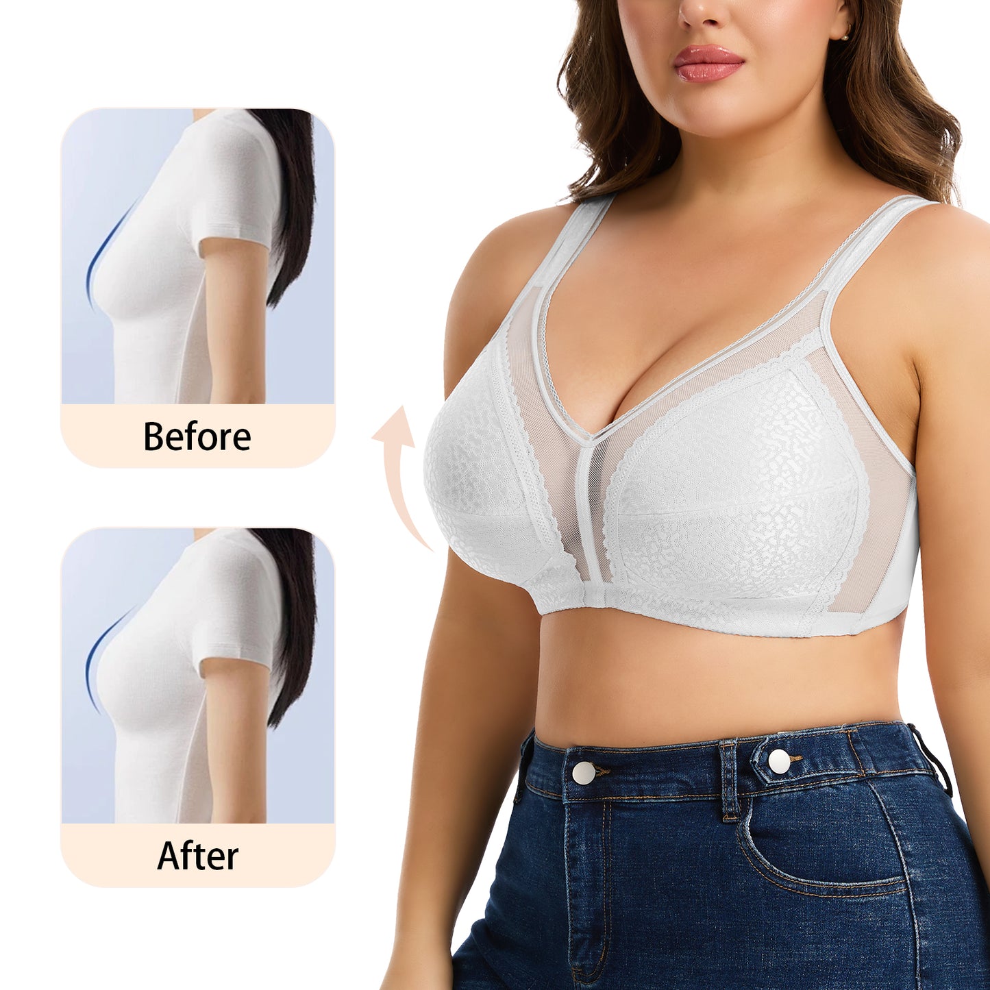 Vaslanda Women's Plus Size Full Coverage Bra Wireless Minimizer Bra No Underwire Comfort Everyday Bra for Full Figure XL-4XL