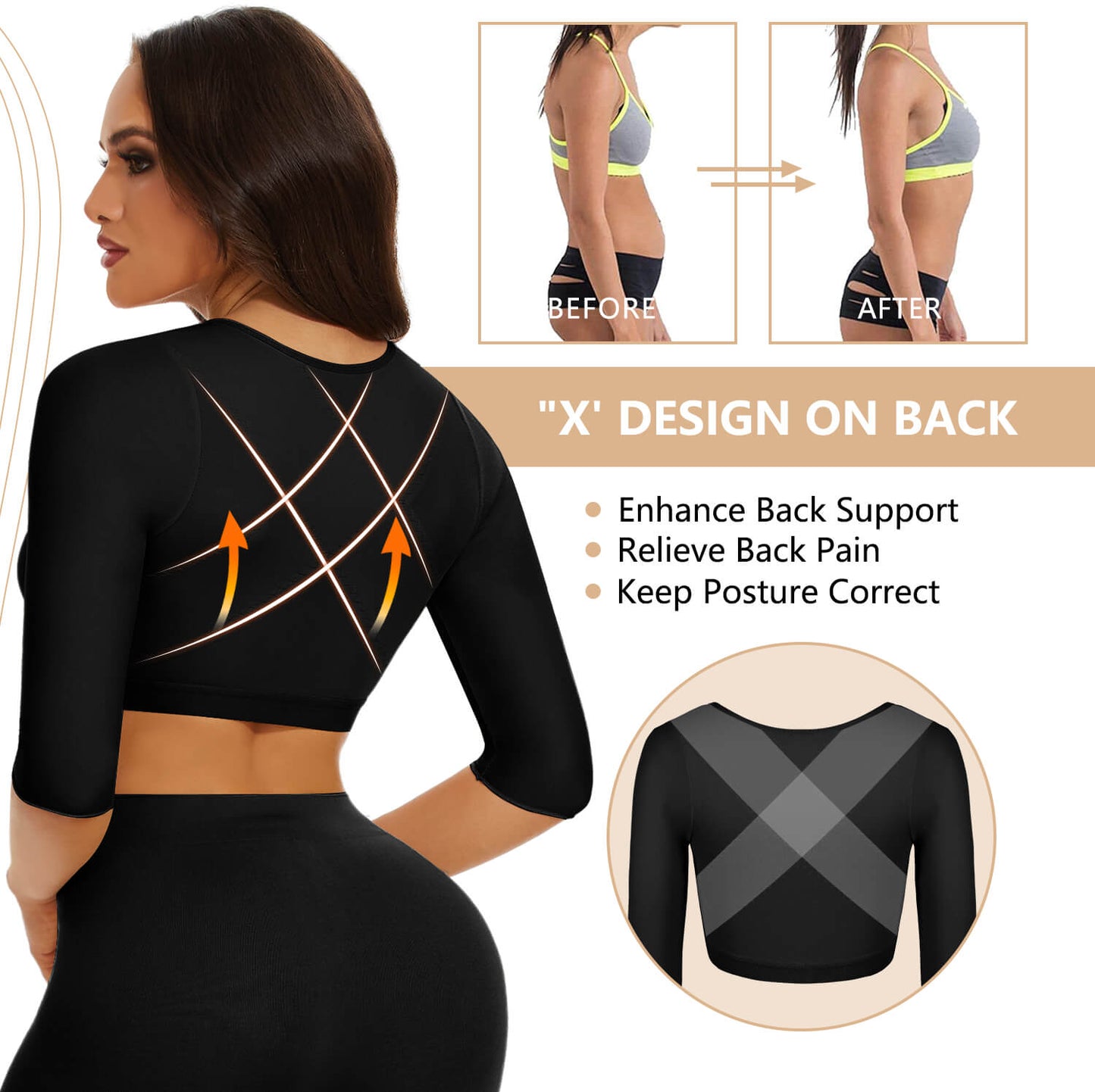 MANIFIQUE 2 Pack Arm Shaper for Women Post Surgery Arm Lipo Compression Sleeves Slimming Arm Faja Front Closure Shapewear Bra