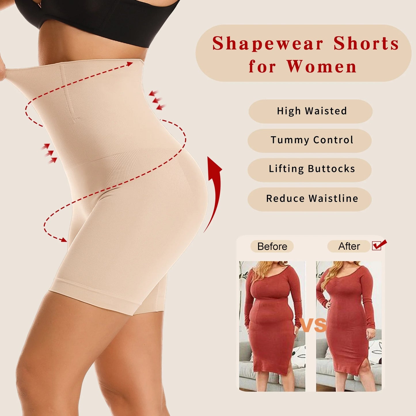 COMFREE Shapewear Shorts for Women Tummy Control High Waist Body Shaper Compression Thigh Slimmer Butt Lifter Panties