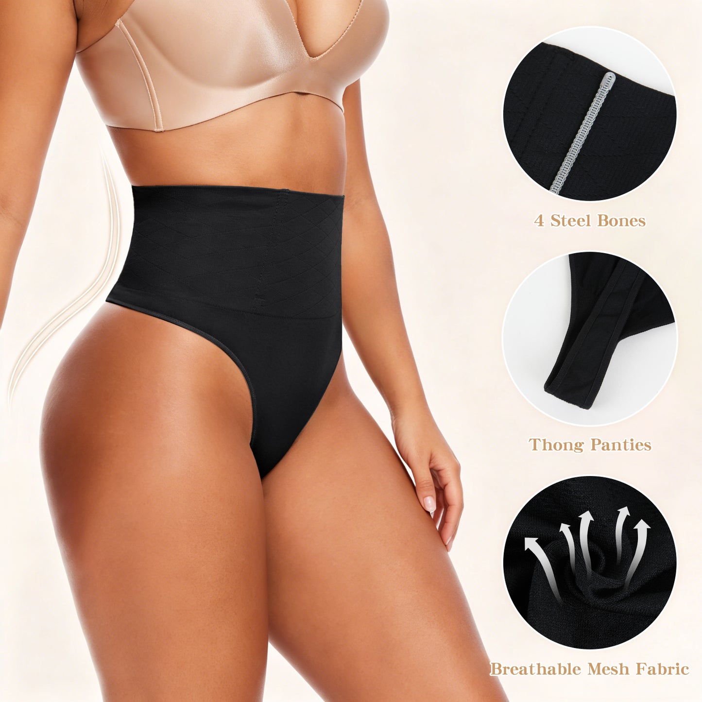 Vaslanda 2-Pack Thong Shapewear Tummy Control Underwear for Women Seamless Body Shaper Panties