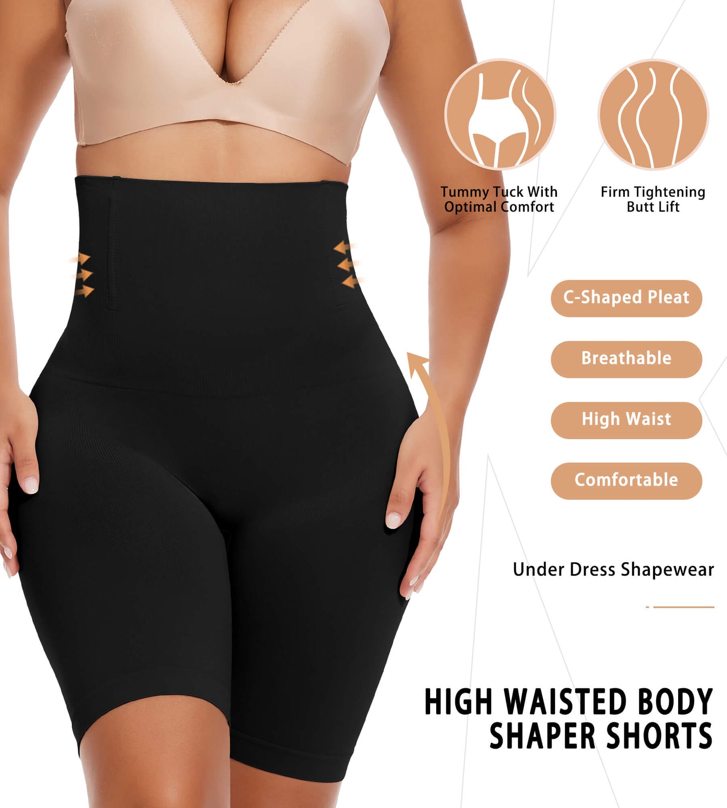 MANIFIQUE Shapewear for Women Tummy Control, High Waisted Faja Body Shaper Shorts Thigh Slimmer Girdle