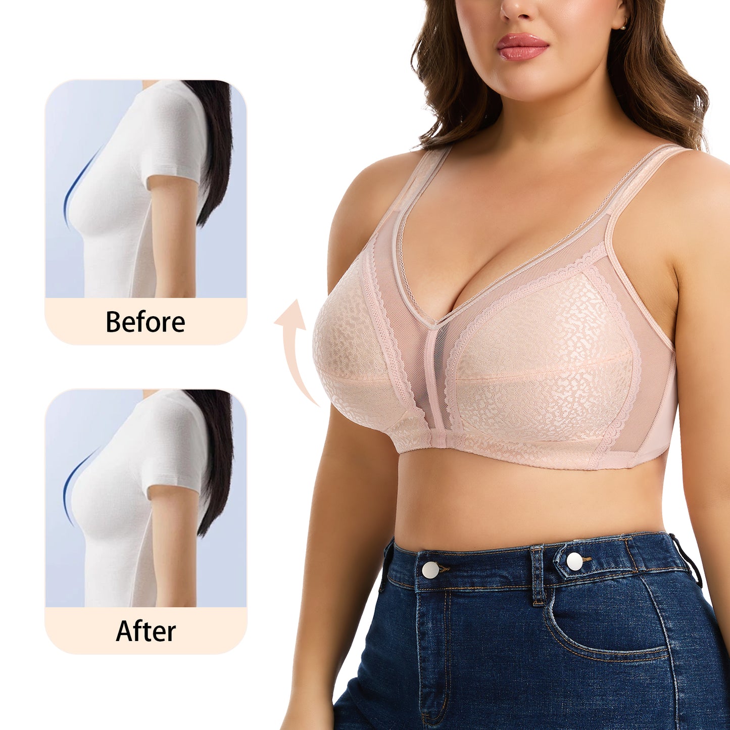 Vaslanda Women's Plus Size Full Coverage Bra Wireless Minimizer Bra No Underwire Comfort Everyday Bra for Full Figure XL-4XL