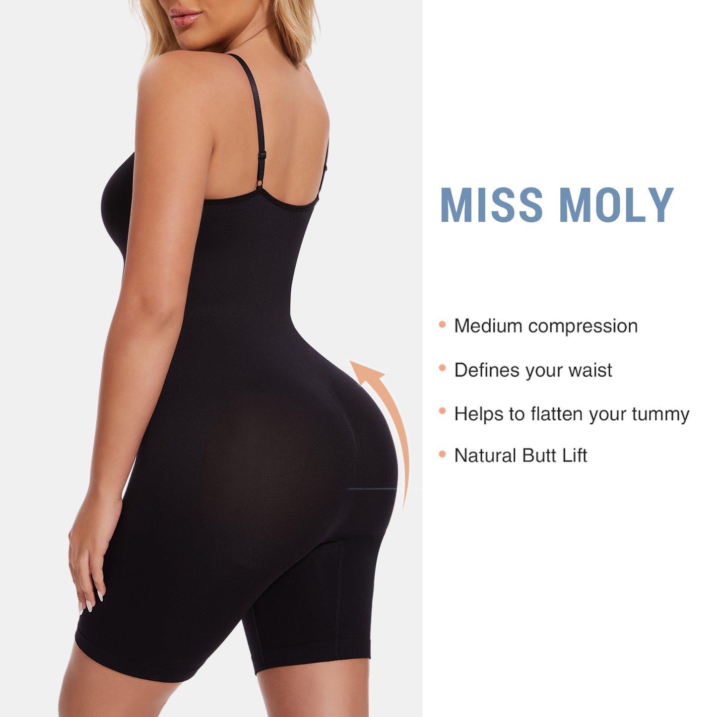 MISS MOLY Women's Control Slip Shapers Full Body Shapewear Bodysuits Seamless Thigh Slimmer One Piece Jumpsuit