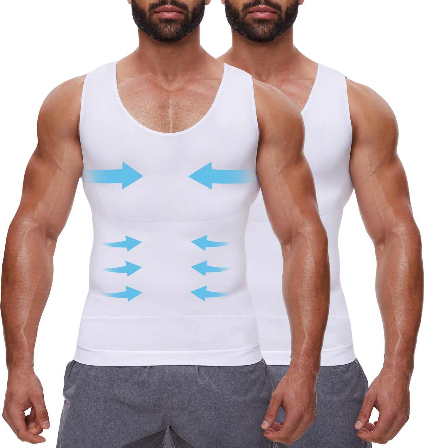MANIFIQUE 2 Packs Gynecomastia Compression Shirts for Men - Sleeveless Slimming Undershirts Tummy Control and Body Shaper Tank Top