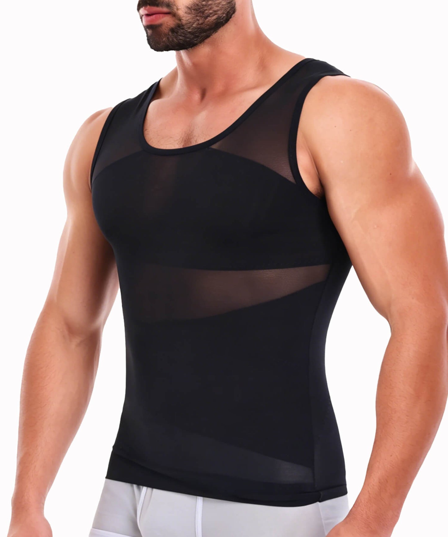 MANIFIQUE Mens Compression Shirt for Gynecomastia - Slimming Undershirts Body Shaper Vest Mesh Shapewear Workout Tops