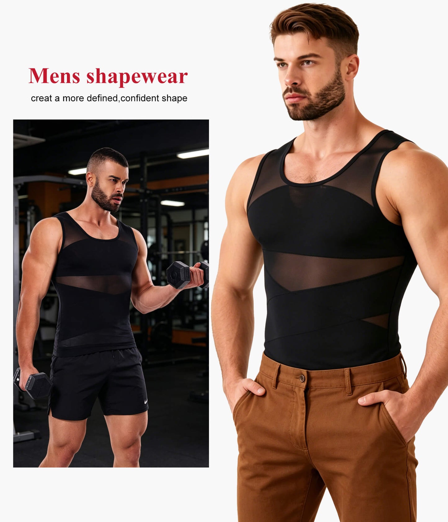 MANIFIQUE Mens Compression Shirt for Gynecomastia - Slimming Undershirts Body Shaper Vest Mesh Shapewear Workout Tops