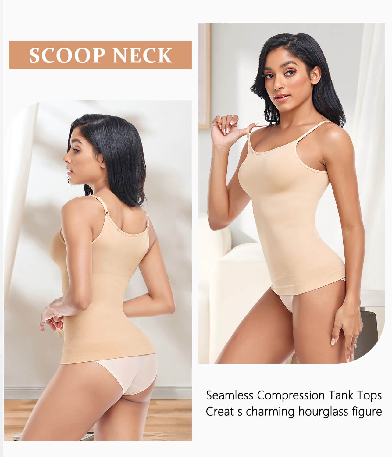 MANIFIQUE 2 Pack Compression Tank Cami - Tummy and Waist Control Body Shapewear Camisole for Women