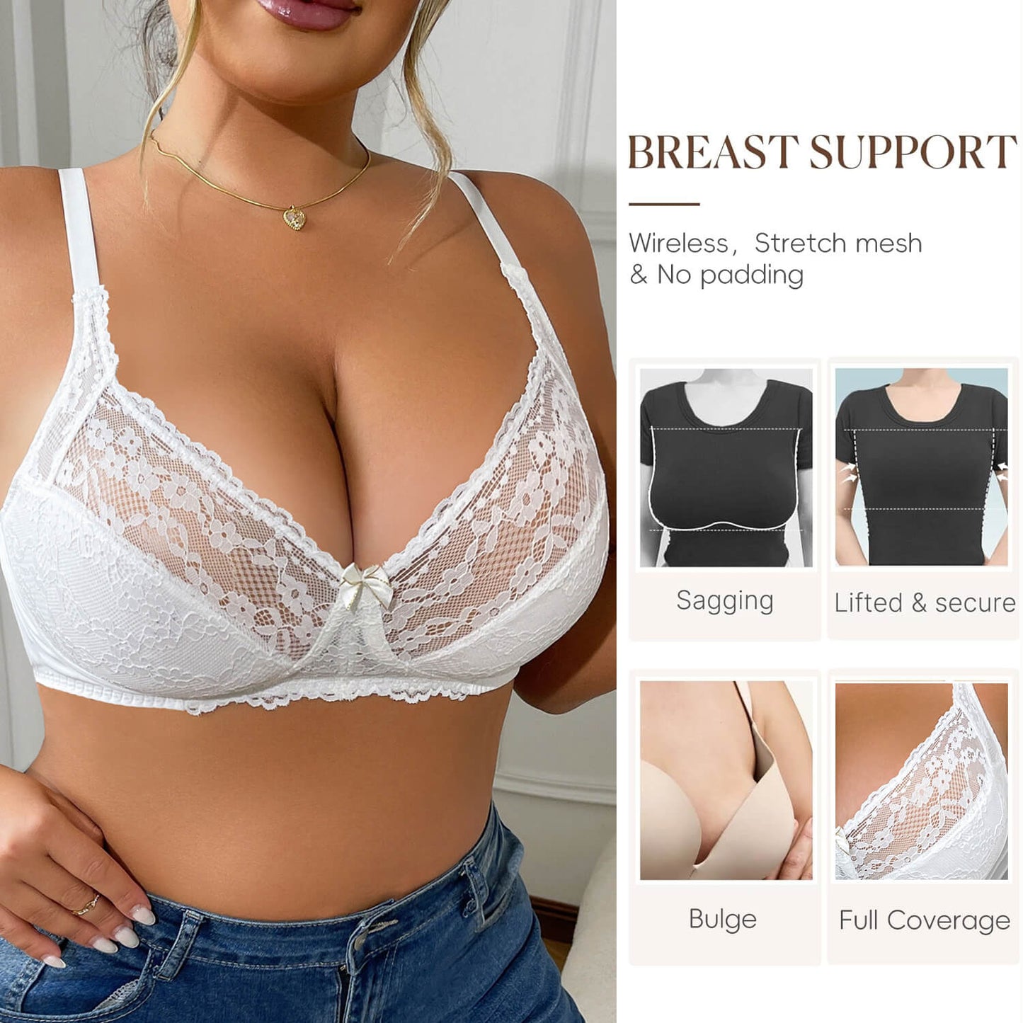 Minimizer Bras for Women Full Coverage Plus Size Bras Lifting Floral Lace Bra for Heavy Breast