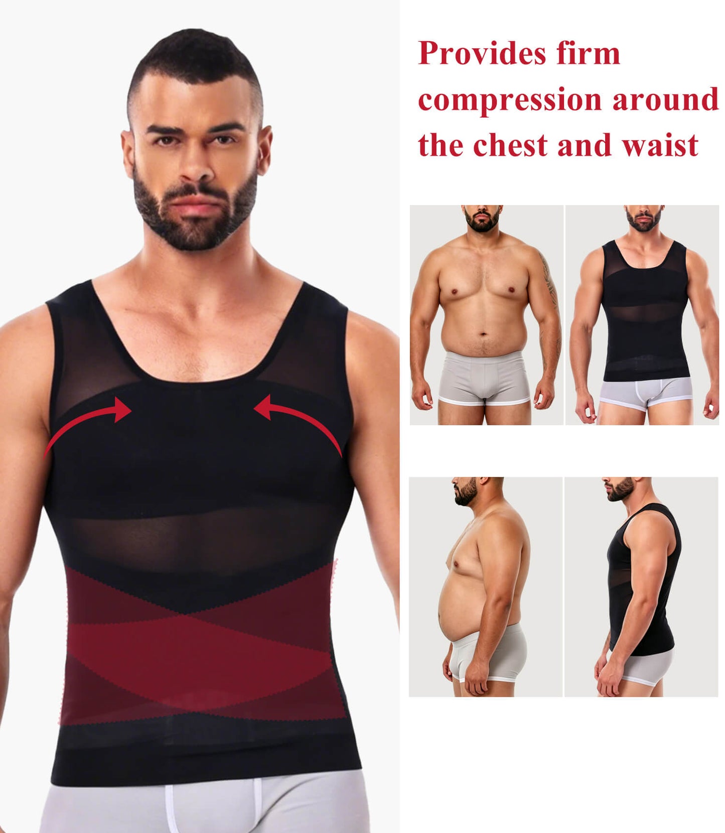MANIFIQUE Mens Compression Shirt for Gynecomastia - Slimming Undershirts Body Shaper Vest Mesh Shapewear Workout Tops
