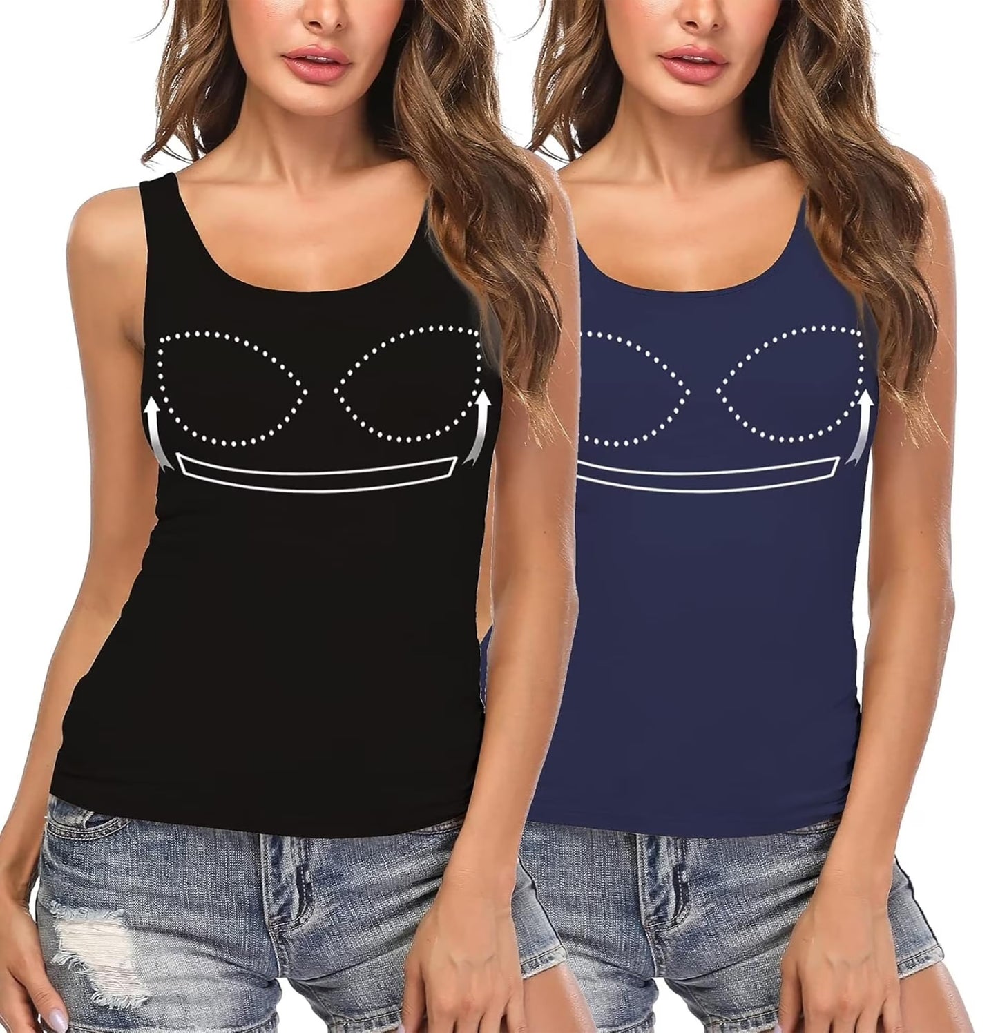 CARCOS Womens Tank Tops with Built in Shelf Bra Plus Size Basic Stretchy Padded Camisole Casual Layering Tanks Undershirt