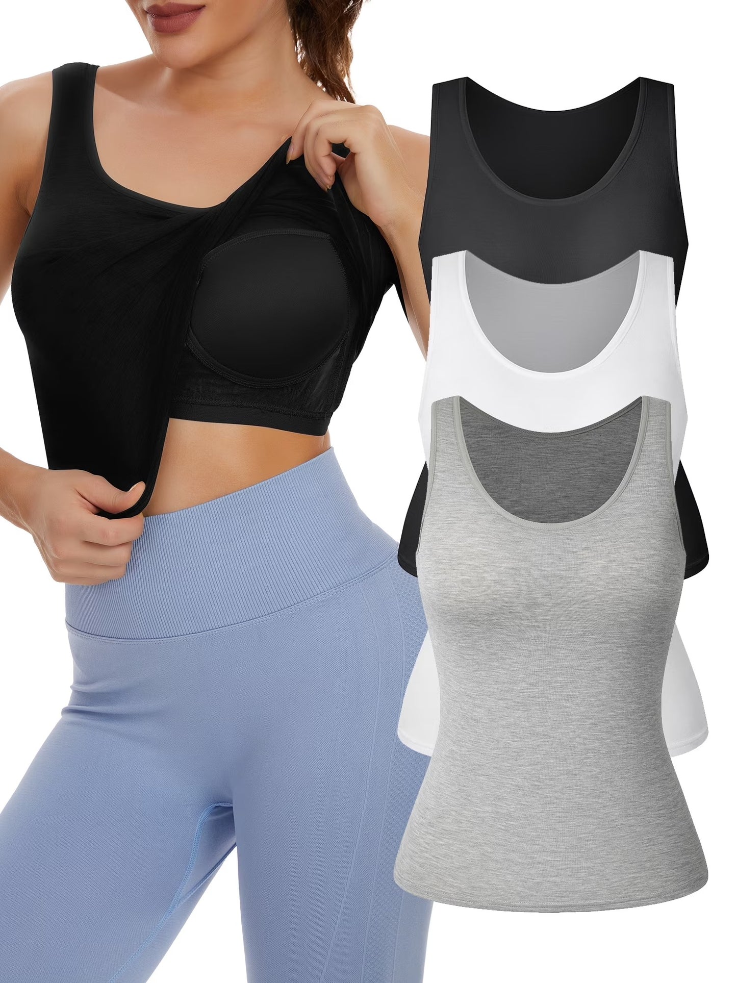 COMFREE Womens Camisoles Tops with Built in Padded Bra Basic Breathable Tank Top(S-3XL)