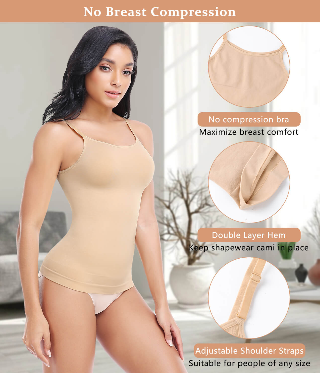 MANIFIQUE 2 Pack Compression Tank Cami - Tummy and Waist Control Body Shapewear Camisole for Women