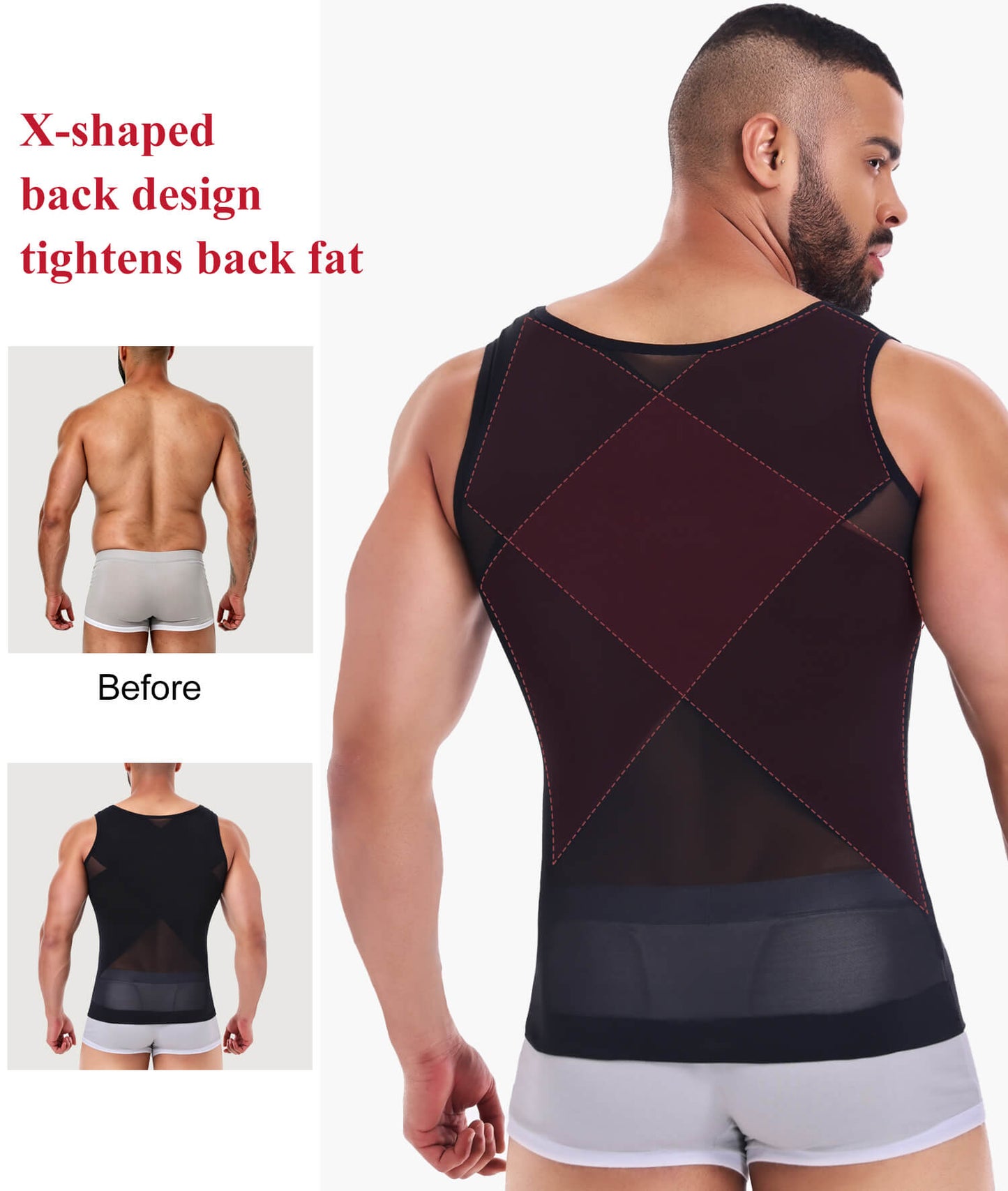MANIFIQUE Mens Compression Shirt for Gynecomastia - Slimming Undershirts Body Shaper Vest Mesh Shapewear Workout Tops