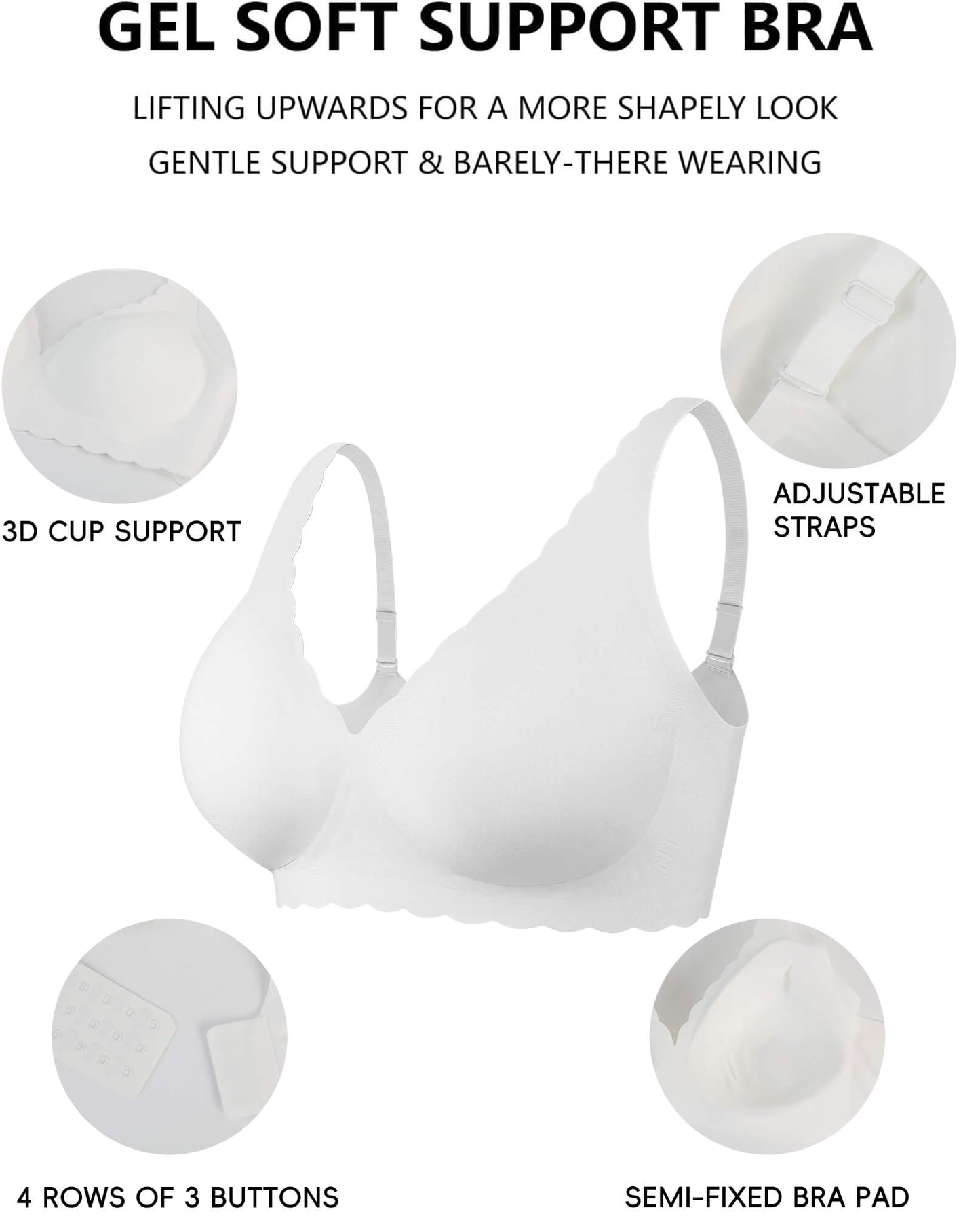 MANIFIQUE Jelly Bras for Women No Underwire Scalloped Push Up Wireless Bralettes Seamless Soft Comfort Everyday Tshirt Bra