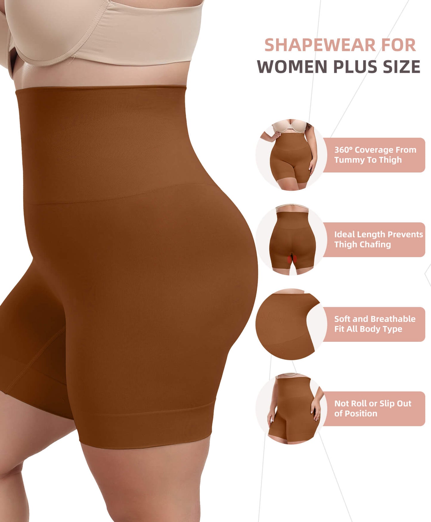 MANIFIQUE Plus Size Shapewear Tummy Control High Waisted Girdle Body Shaper Shorts Thigh Slimming