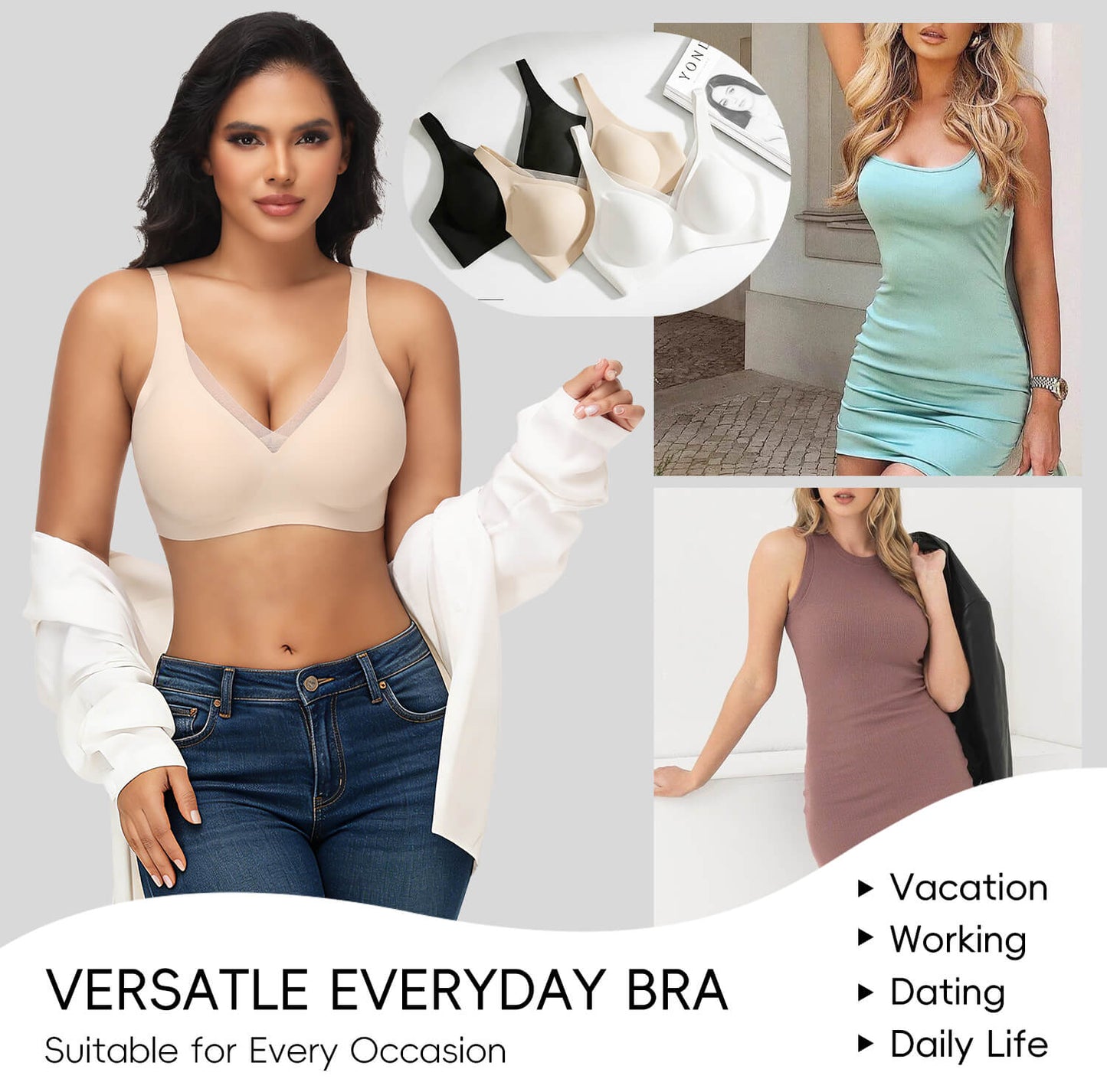 Womens Push Up Wireless Bras V Mesh Comfortable Bralette Supportive Tshirt Bra No Underwire Seamless Everyday Bras