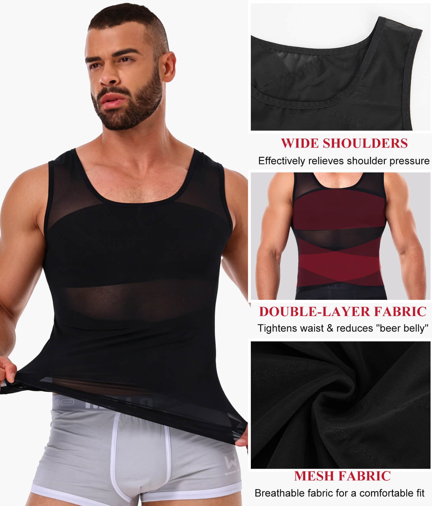 MANIFIQUE Mens Compression Shirt for Gynecomastia - Slimming Undershirts Body Shaper Vest Mesh Shapewear Workout Tops