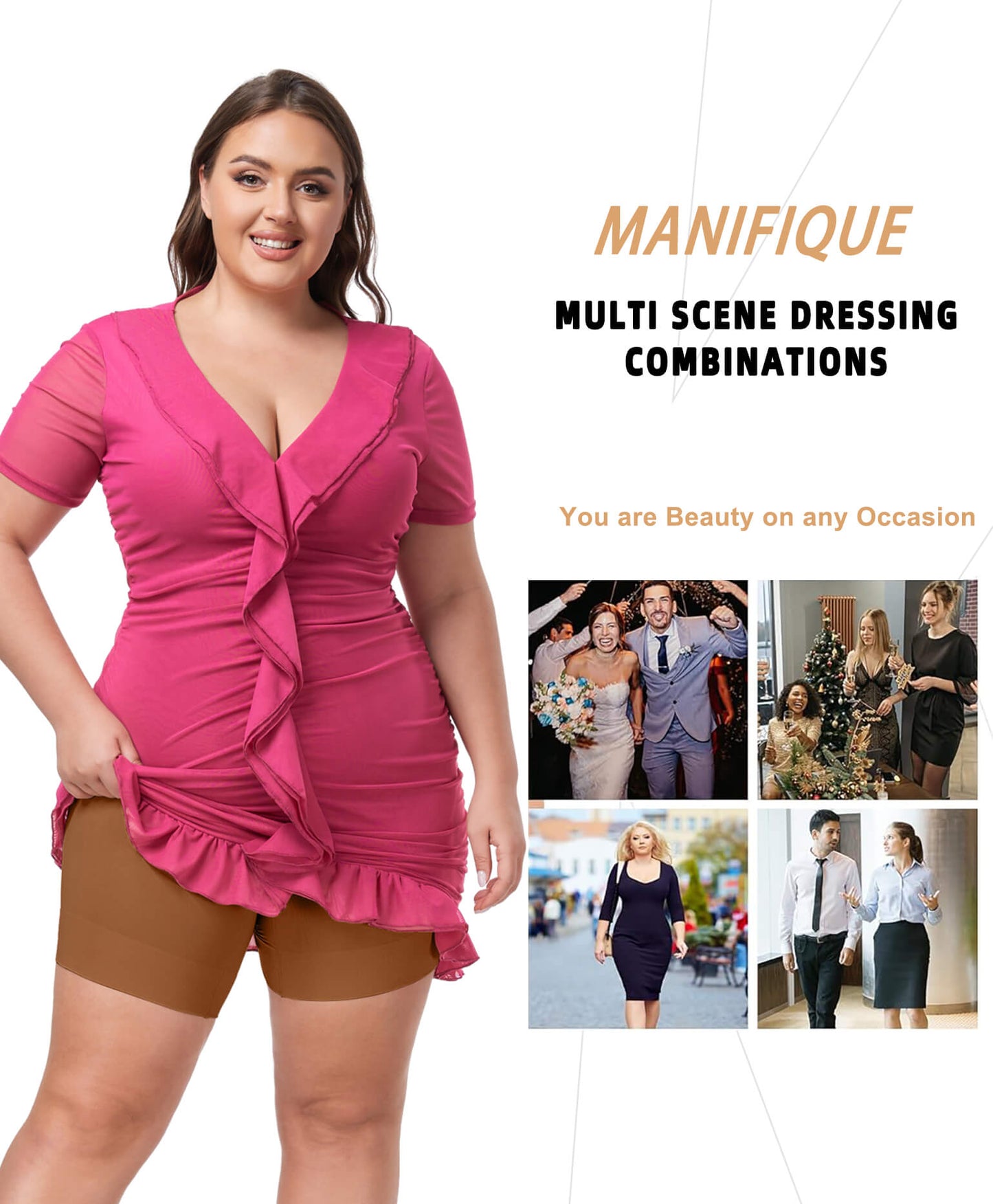 MANIFIQUE Plus Size Shapewear Tummy Control High Waisted Girdle Body Shaper Shorts Thigh Slimming
