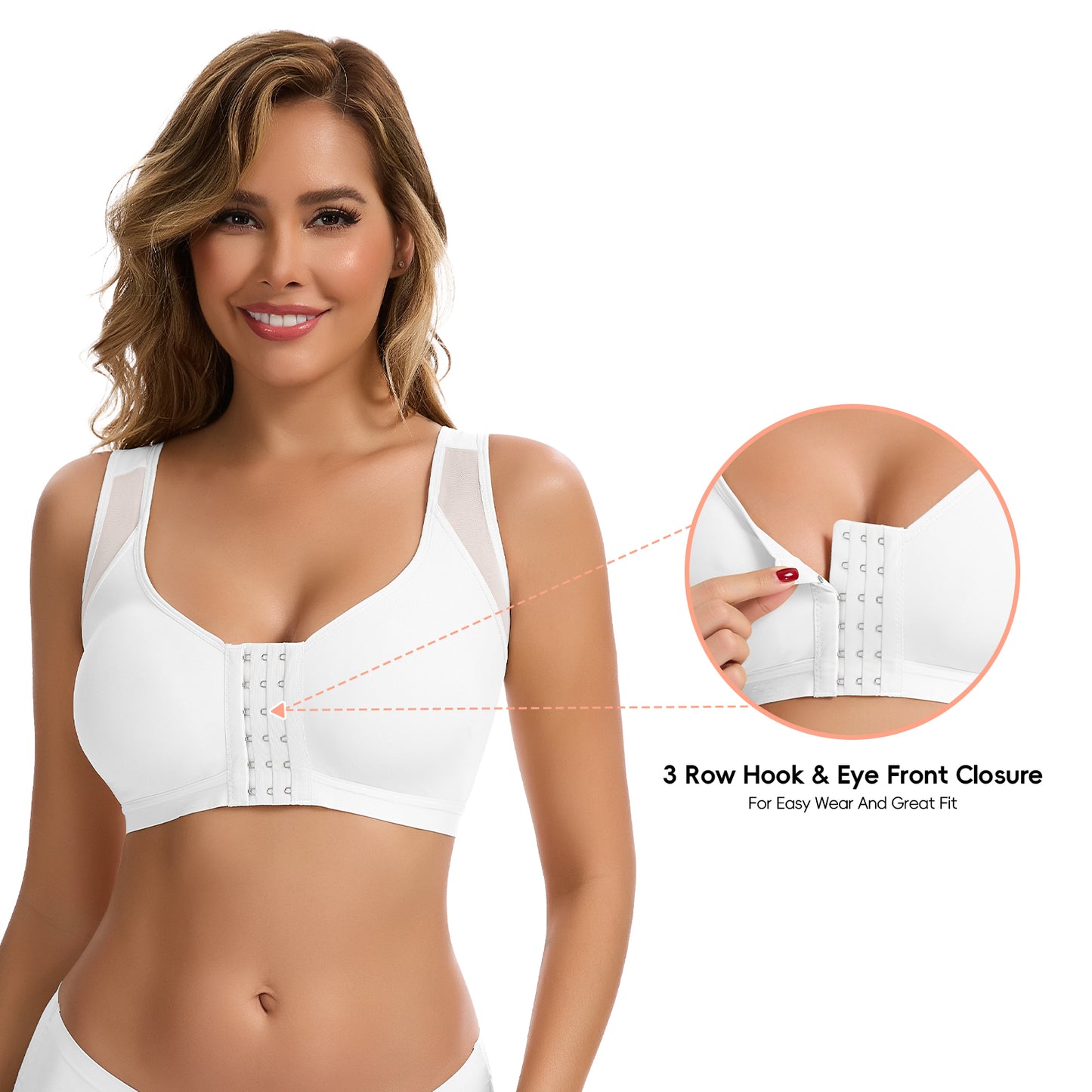 Vaslanda Front Closure Compression Bra for Women Post Surgery Recovery Support Bra with Adjustable Straps Breast Augmentation Mastectomy Bra