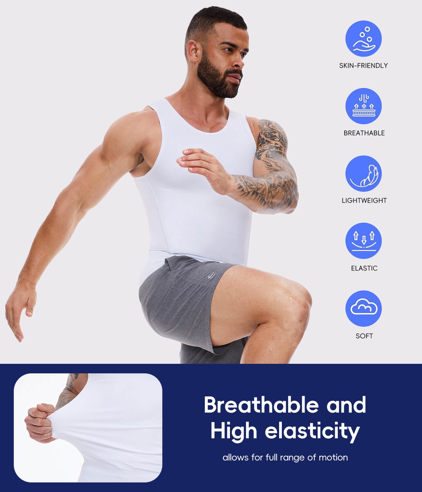 MANIFIQUE Gynecomastia Compression Shirts for Men, Tank Top Tummy Control Body Shaper, Slimming Undershirt