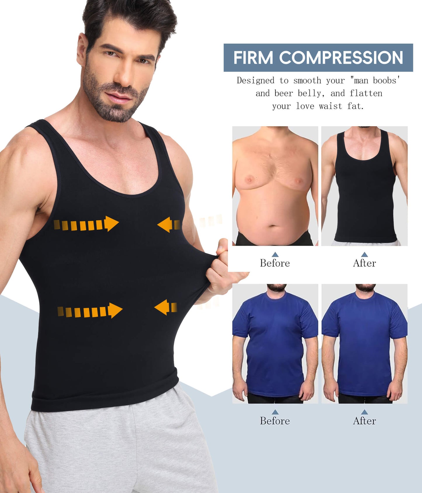 MANIFIQUE Compression Shirt Men Slimming Undershirt Body Shaper Vest, Gynecomastia Compression Tank Top, Shapewear Tummy Control