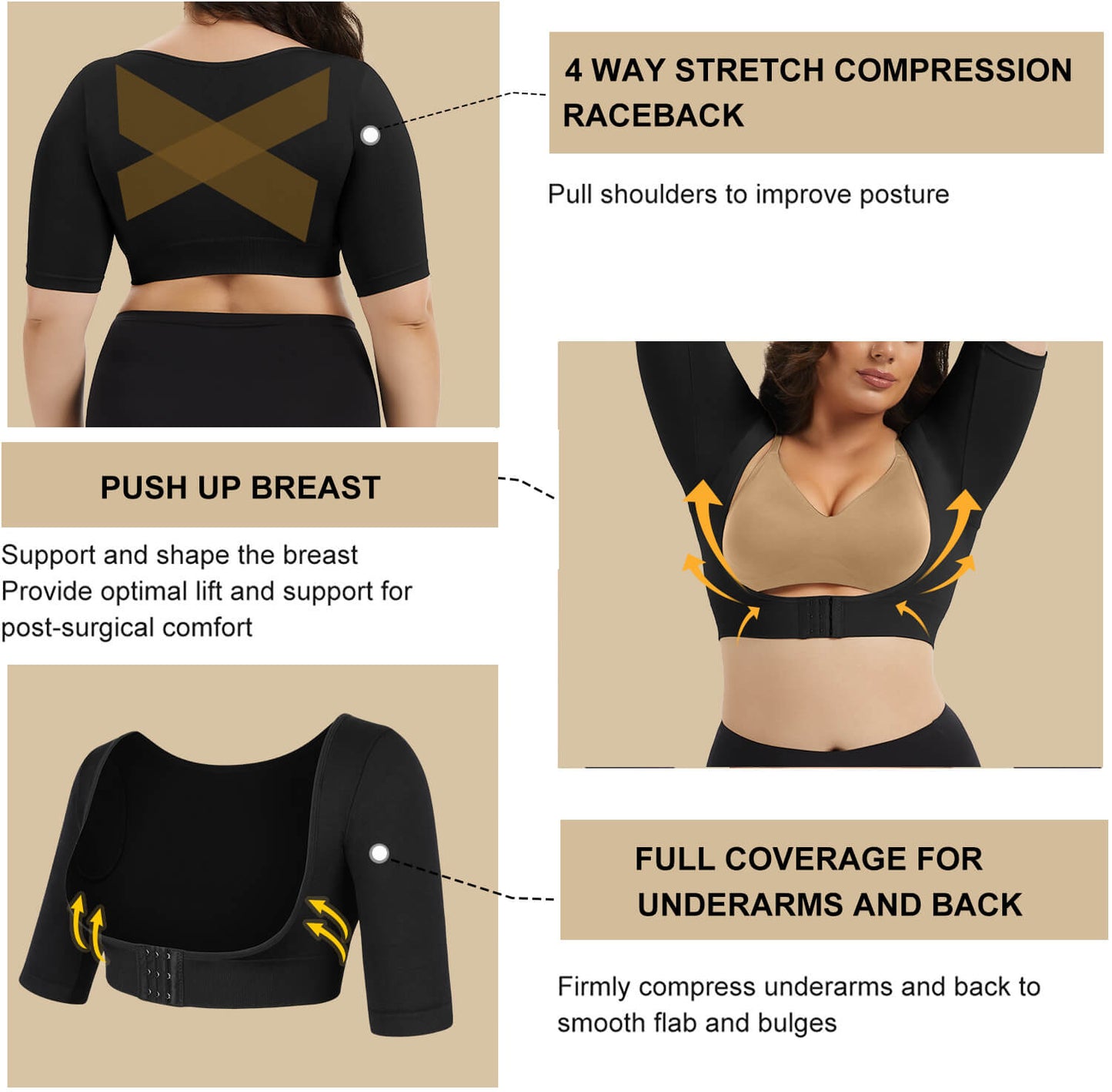 MANIFIQUE Women's Plus Size Shapewear Tops Post Surgery Compression Sleeve for Arm Shaper