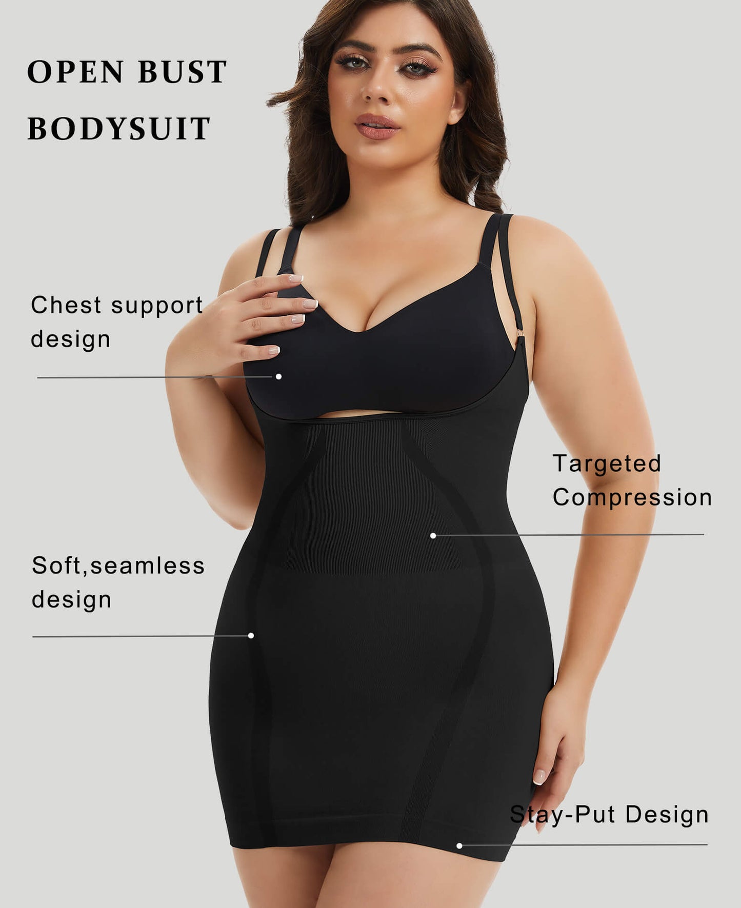 MANIFIQUE Plus Size Open Bust Full Slip - Breathable Body Shapewear - Medium Compression - Anti-Slip Construction