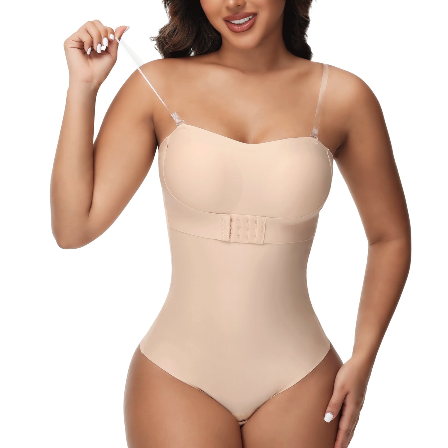 MISS COCOLI Strapless Shapewear Bodysuits for Women with Built in Bra Removable Tummy Control Shapewear Thong Sculpting Body Shaper