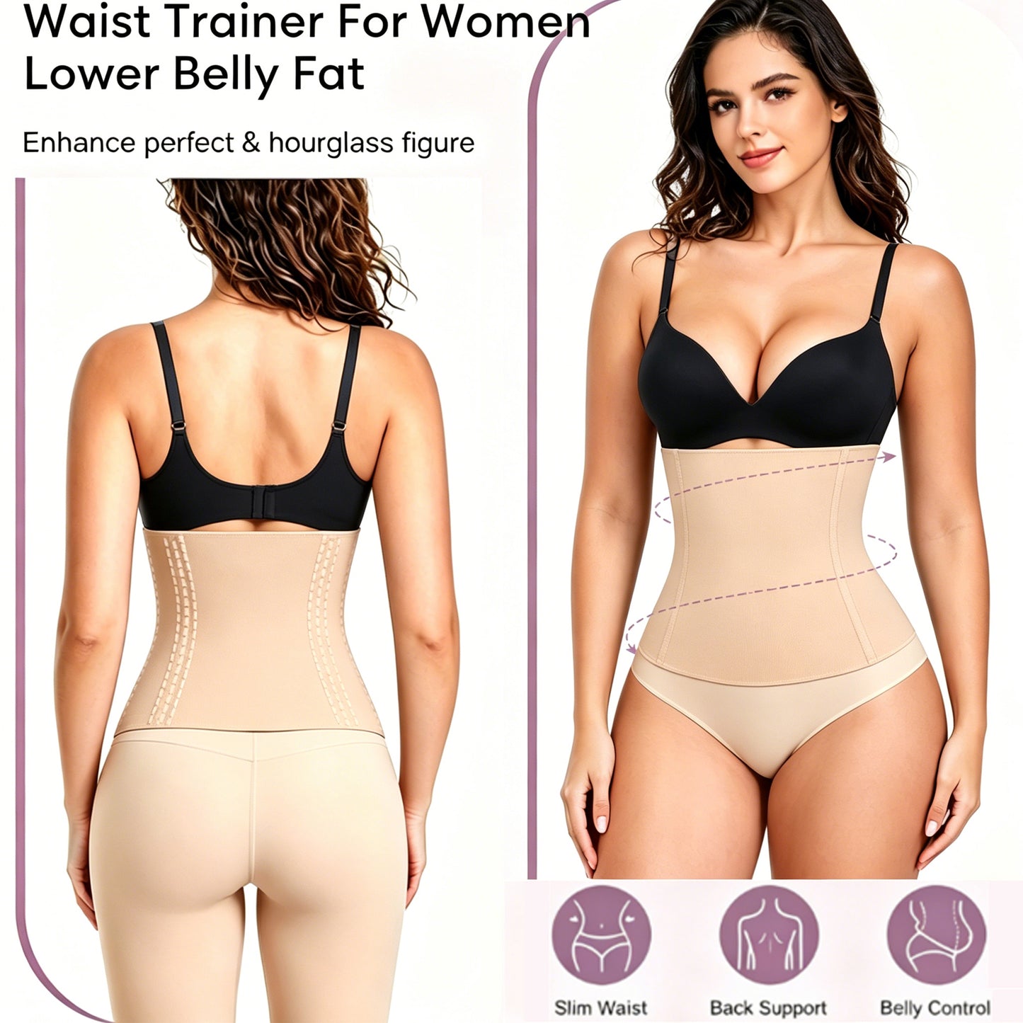 Vaslanda Waist Trainer for Women Tummy Control Postpartum Underbust Seamless Firm Shaping Waist Trainer