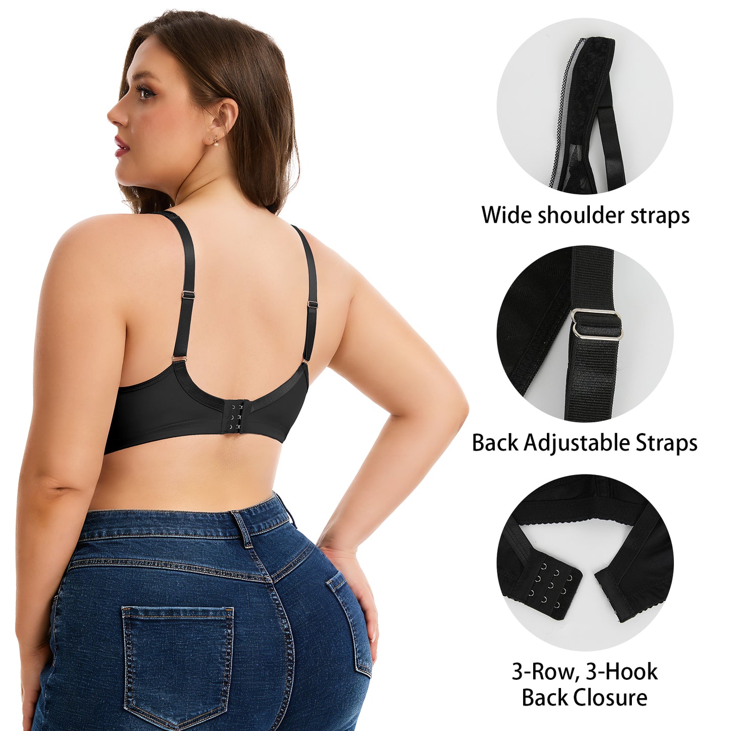 Vaslanda Women's Plus Size Full Coverage Bra Wireless Minimizer Bra No Underwire Comfort Everyday Bra for Full Figure XL-4XL