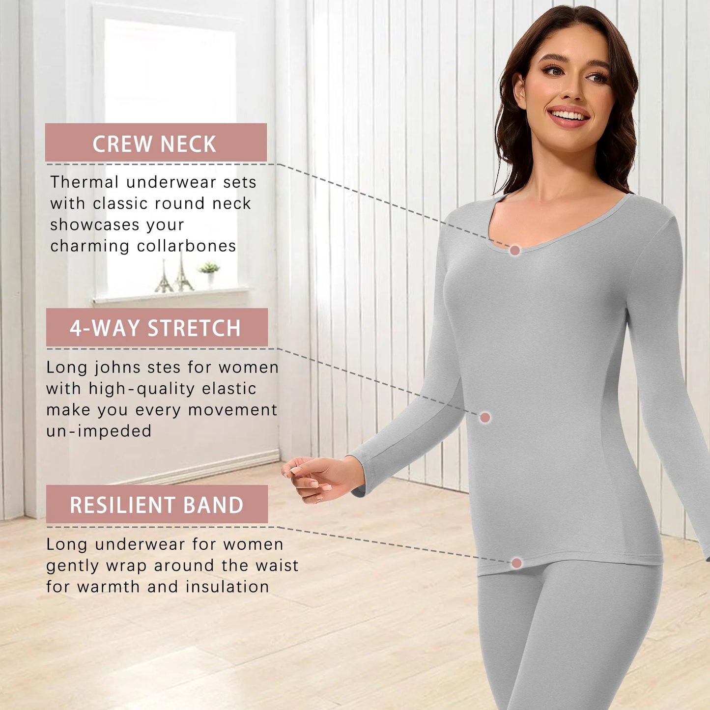 COMFREE Thermal Underwear for Women, Ultra Soft Long Johns Set Base Layer Top and Bottom for Cold Weather